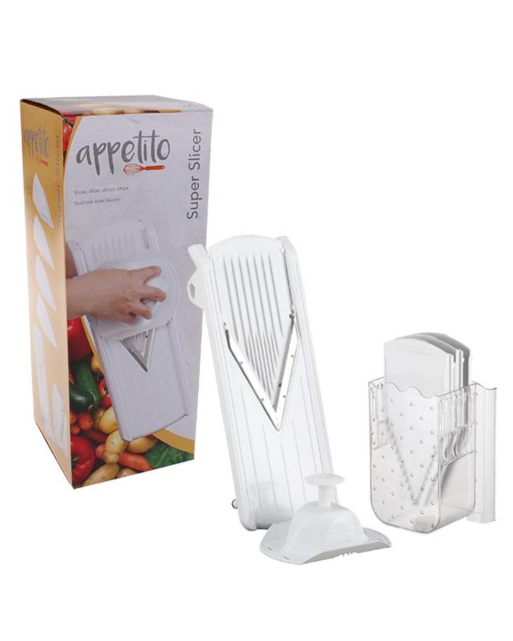 2 Appetito V Slicer With Storage  Julienne Mandolin Vegetable and Fruit Super Slicer - White, 2 of 2