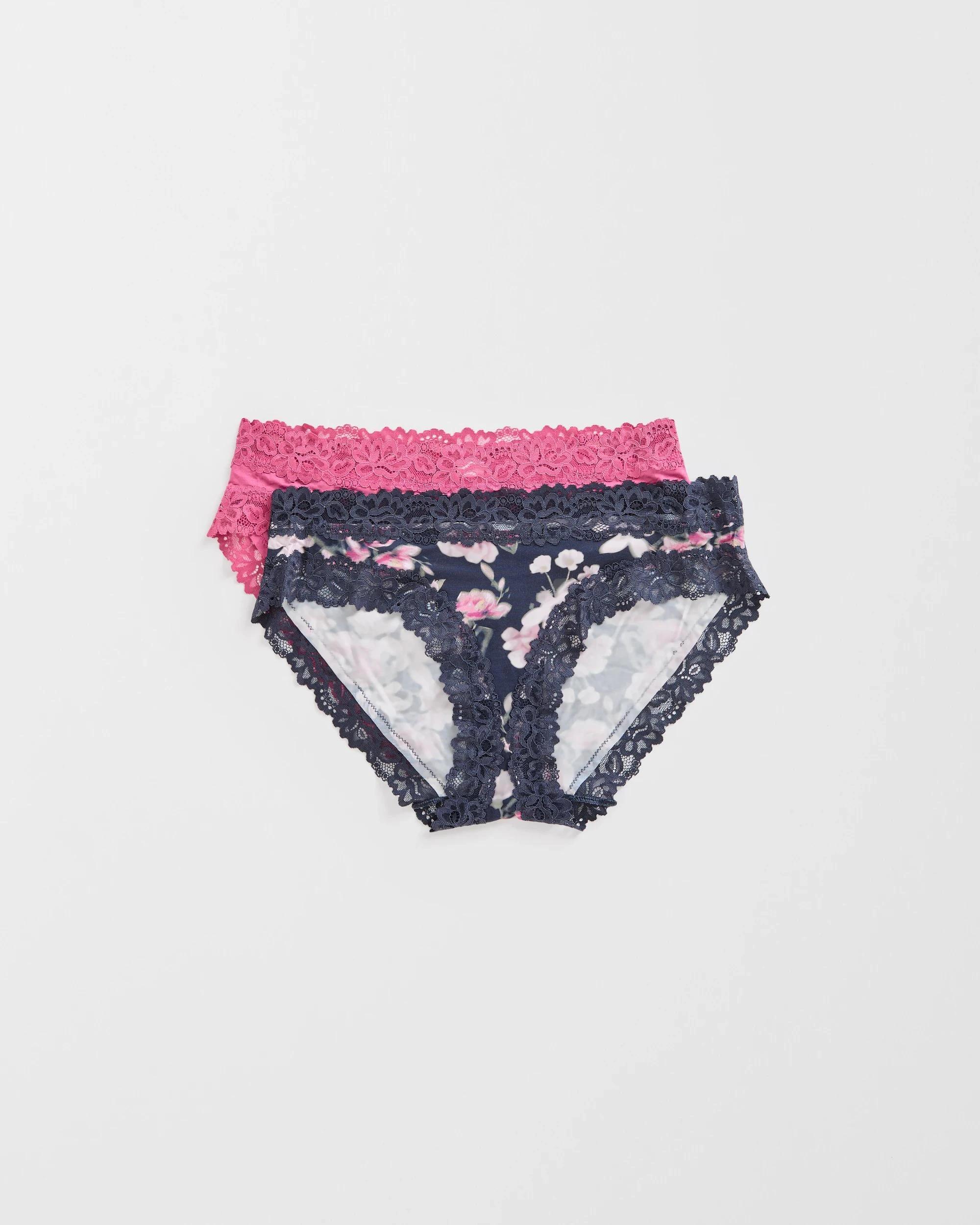 1 Target Woman Womens Modal and Lace Bikini Briefs 2 Pack BLURRED FLORAL NAVY/RED VIOLET, 1 of 4