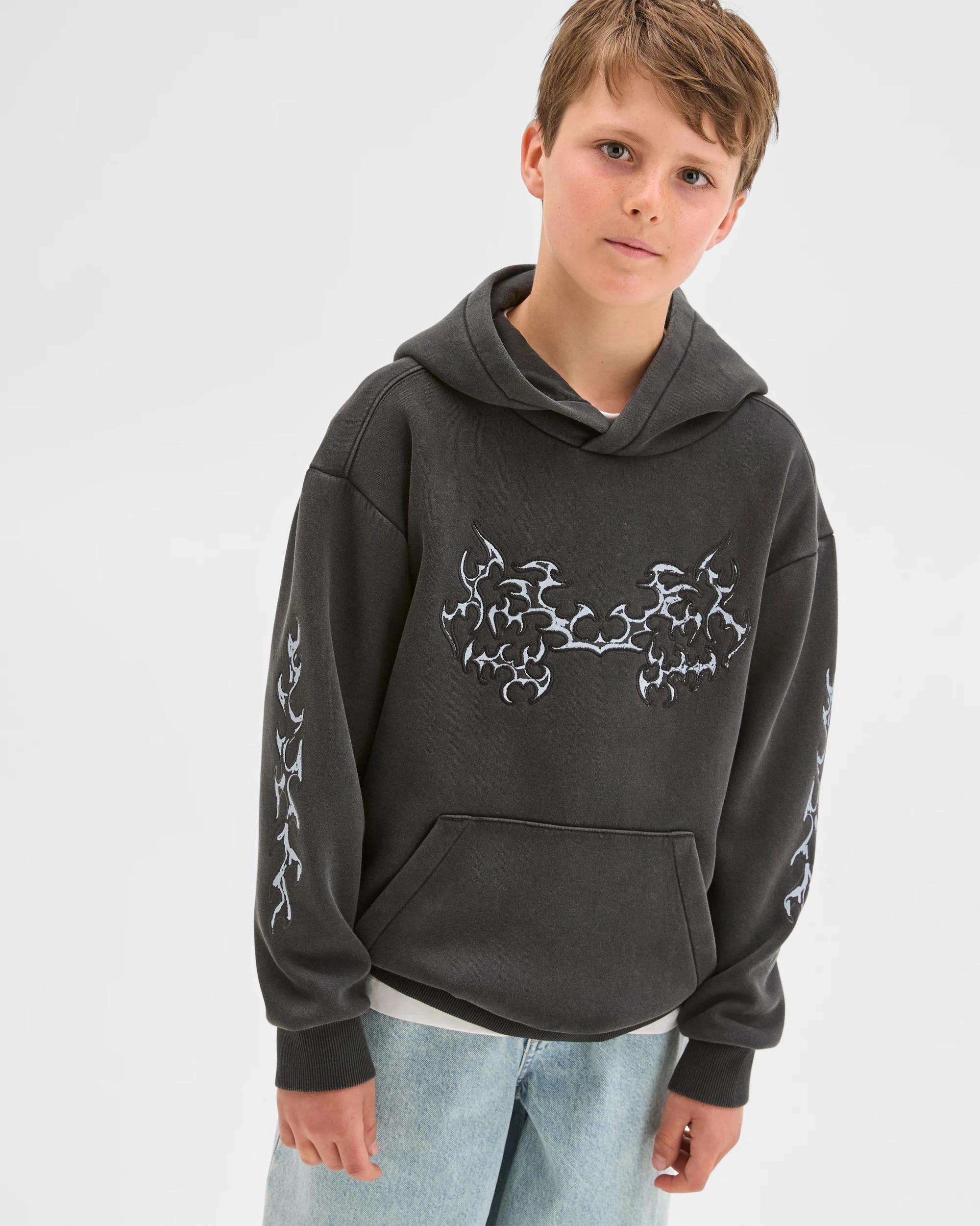 2 Target Kids Long Sleeve Sweat Popover Heavyweight Hoodie BLACK, 2 of 7