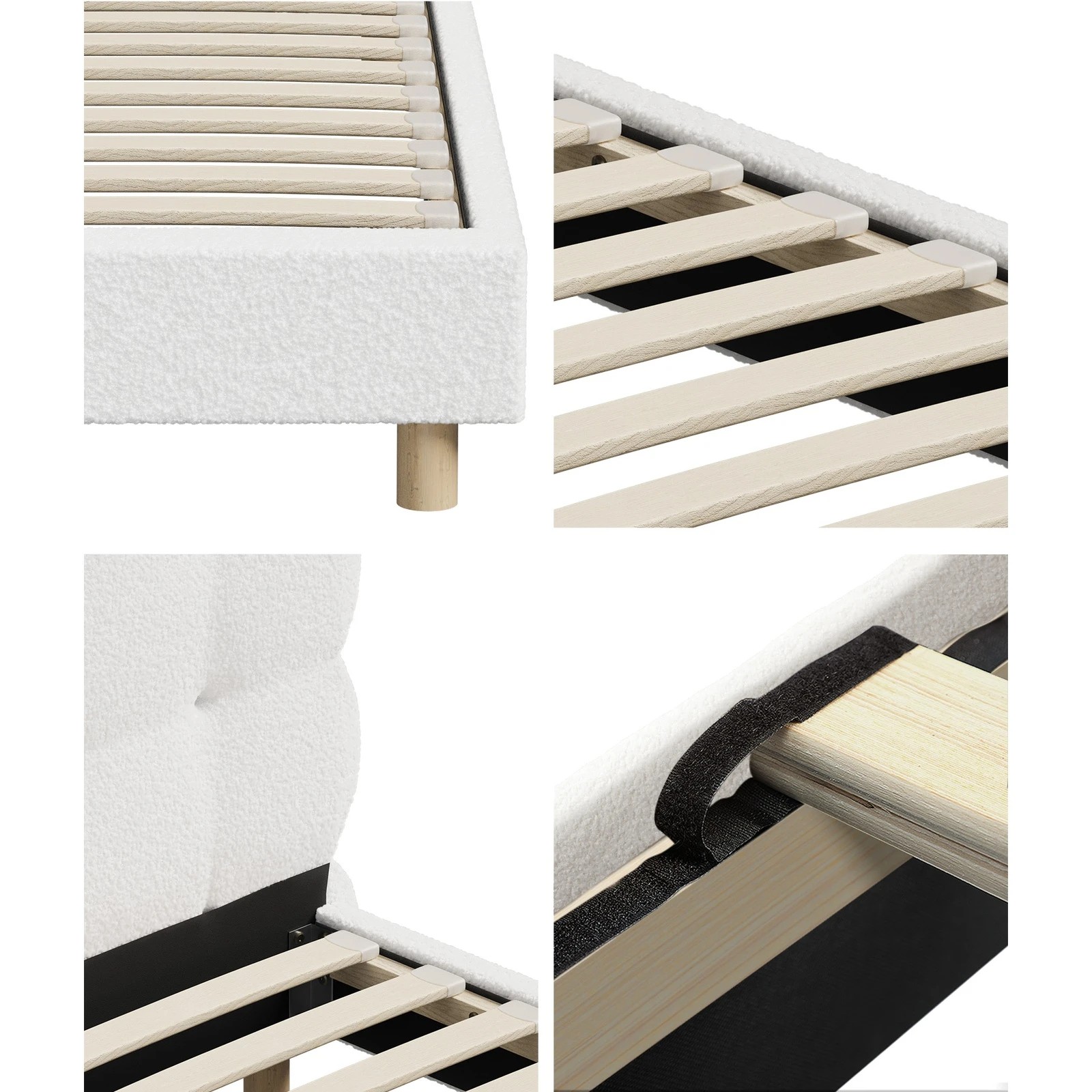 4 Oikiture King Bed Tufted Bedhead Boucle Bed Frame
 - White, 4 of 10