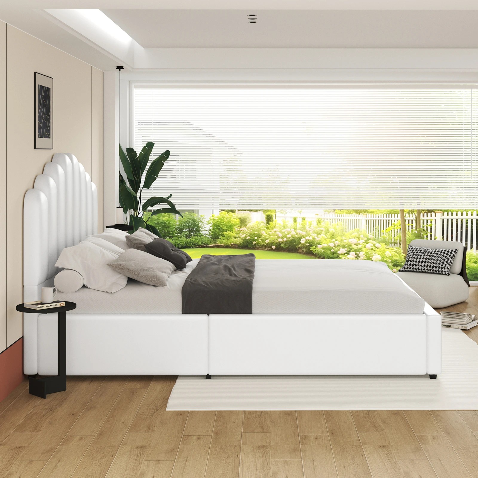 5 Alfordson Bed Frame Queen Size Gas Lift Storage Base Wooden Milton - White, 5 of 10