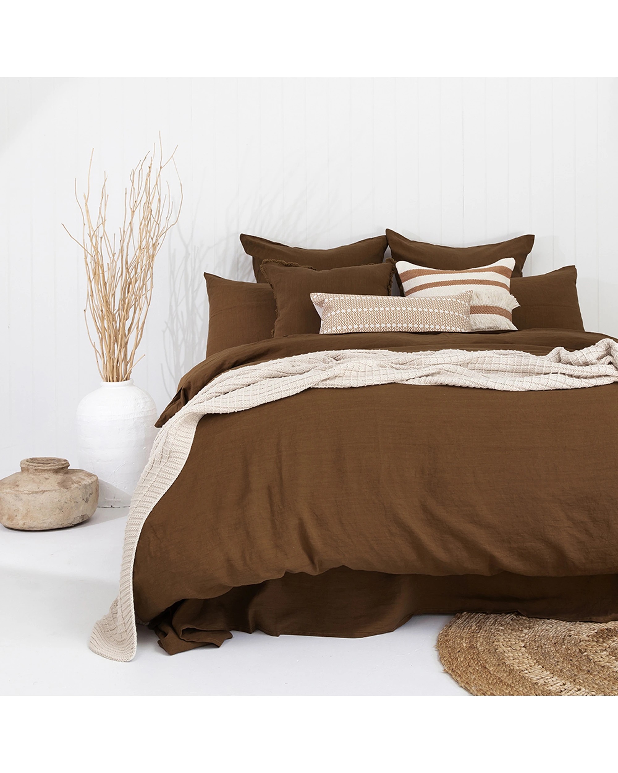 1 Bambury Linen Quilt Cover Set Hazel Soft Touch Woven - Brown, 1 of 3