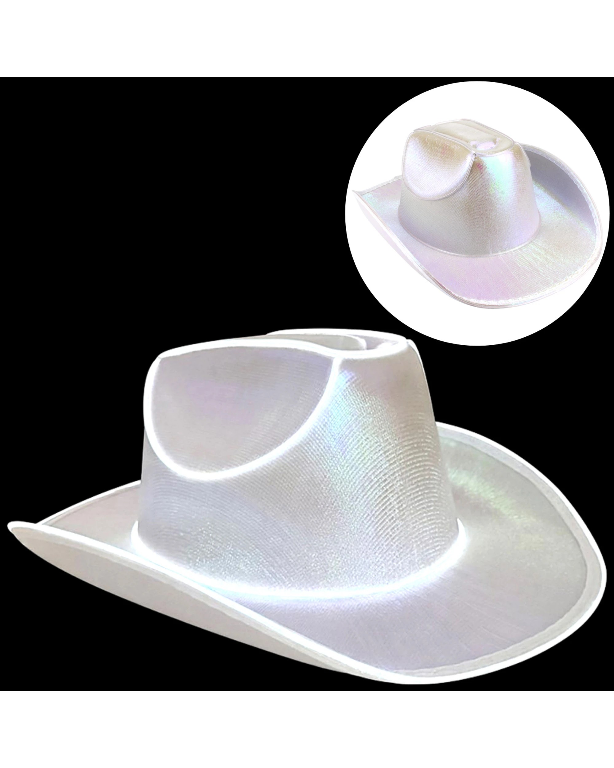 1 Party Planet Adult Light Up Iridescent Cowgirl Hat - One Size - White, 1 of 2