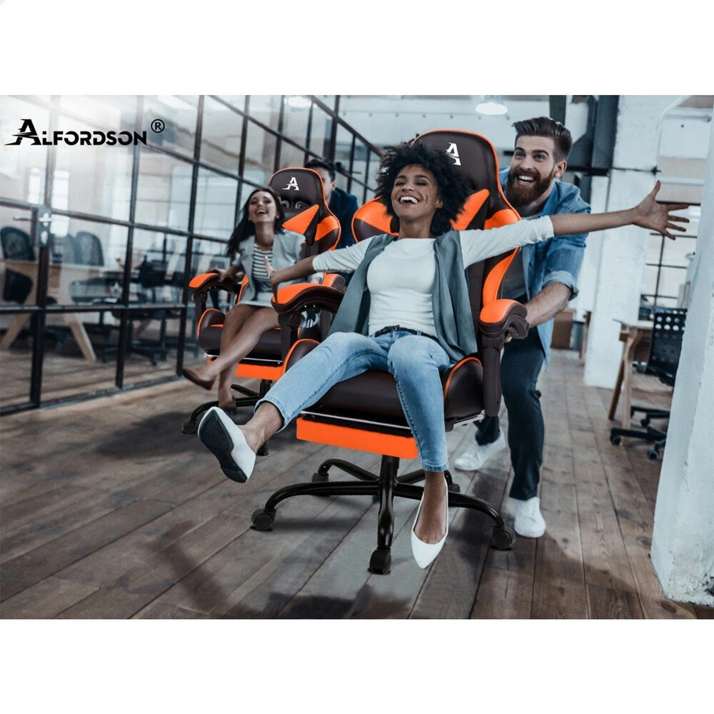10 Alfordson Gaming Chair Office Executive Racing Footrest Seat PU Leather - Orange, 10 of 10
