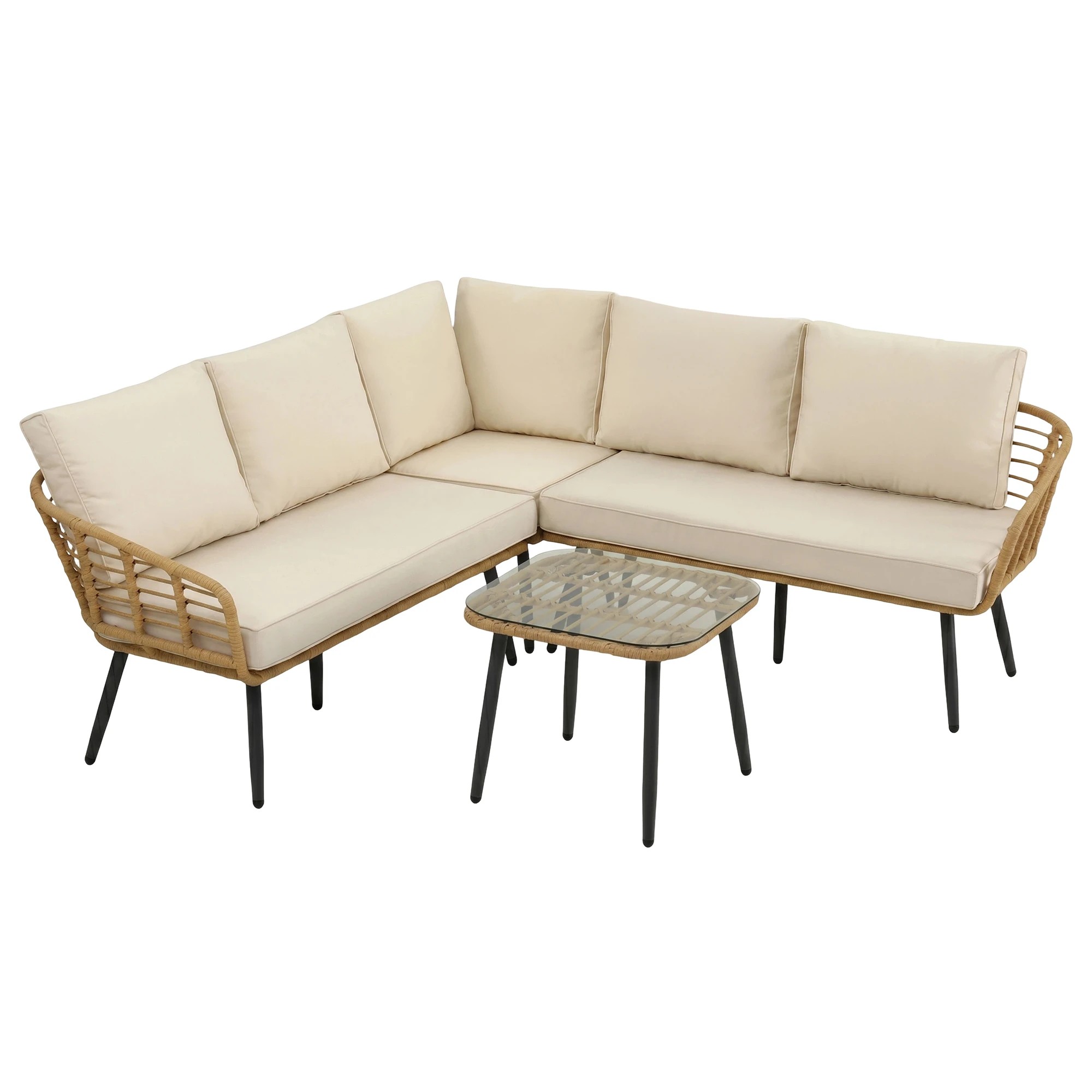 1 Gardeon 4-Piece Modular Outdoor Sofa Set with Cushions 5 Seater Rattan Garden Patio Furniture Table and Chair - Beige, 1 of 7
