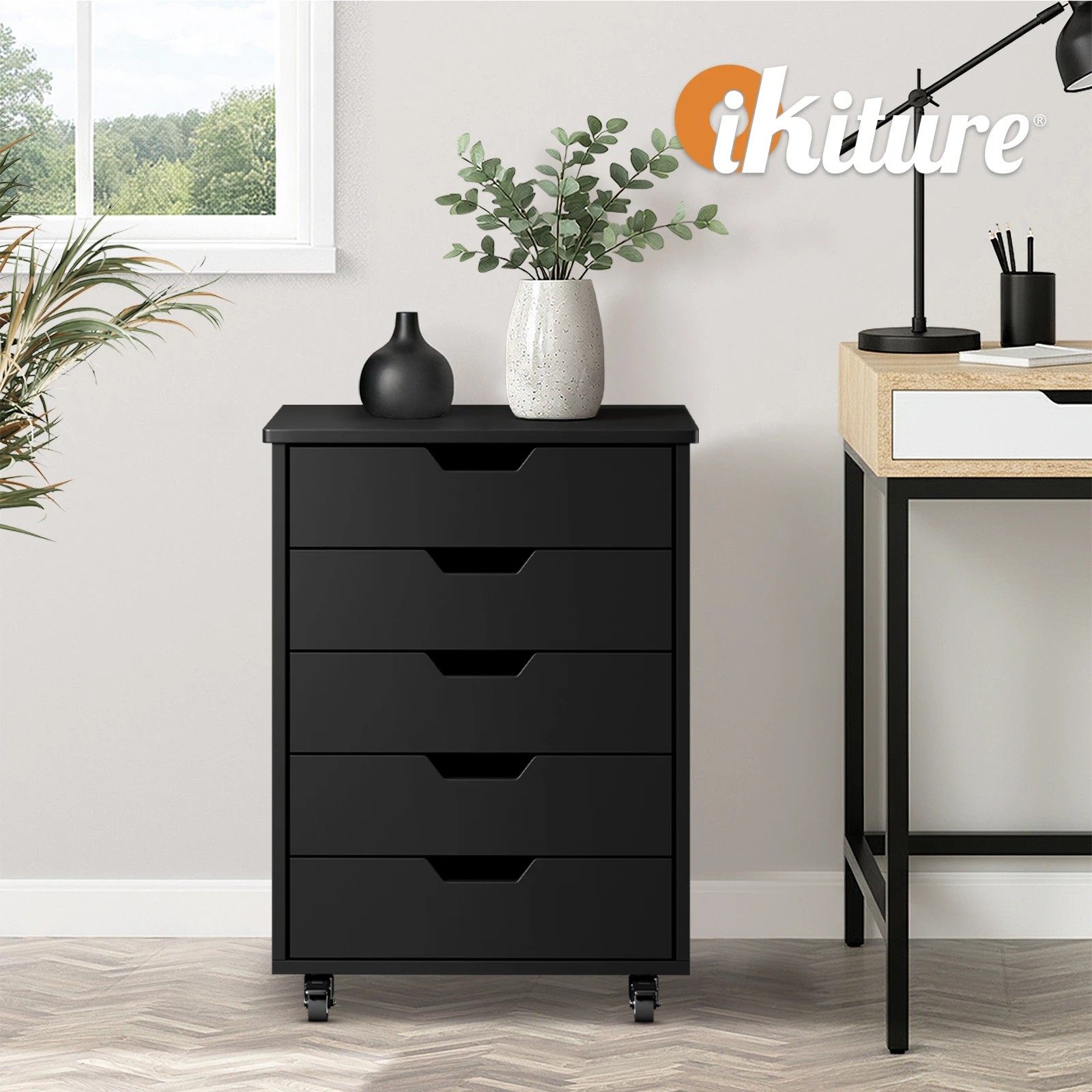 5 Oikiture 5 Drawer Mobile Filing Cabinet Storage Cabinet Home Office - Black, 5 of 8