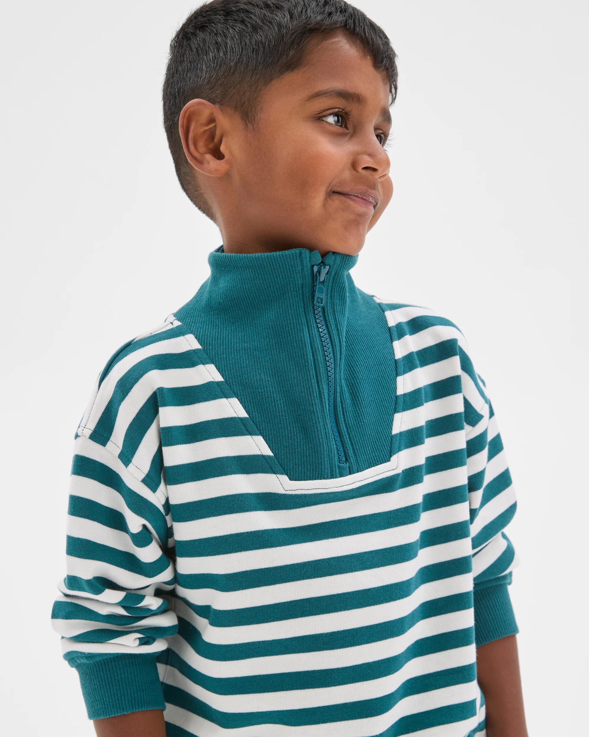 3 Target Kids Australian Cotton 1/4 Zip Jumper & Shorts 2 Piece Set GREEN STRIPE, 3 of 7