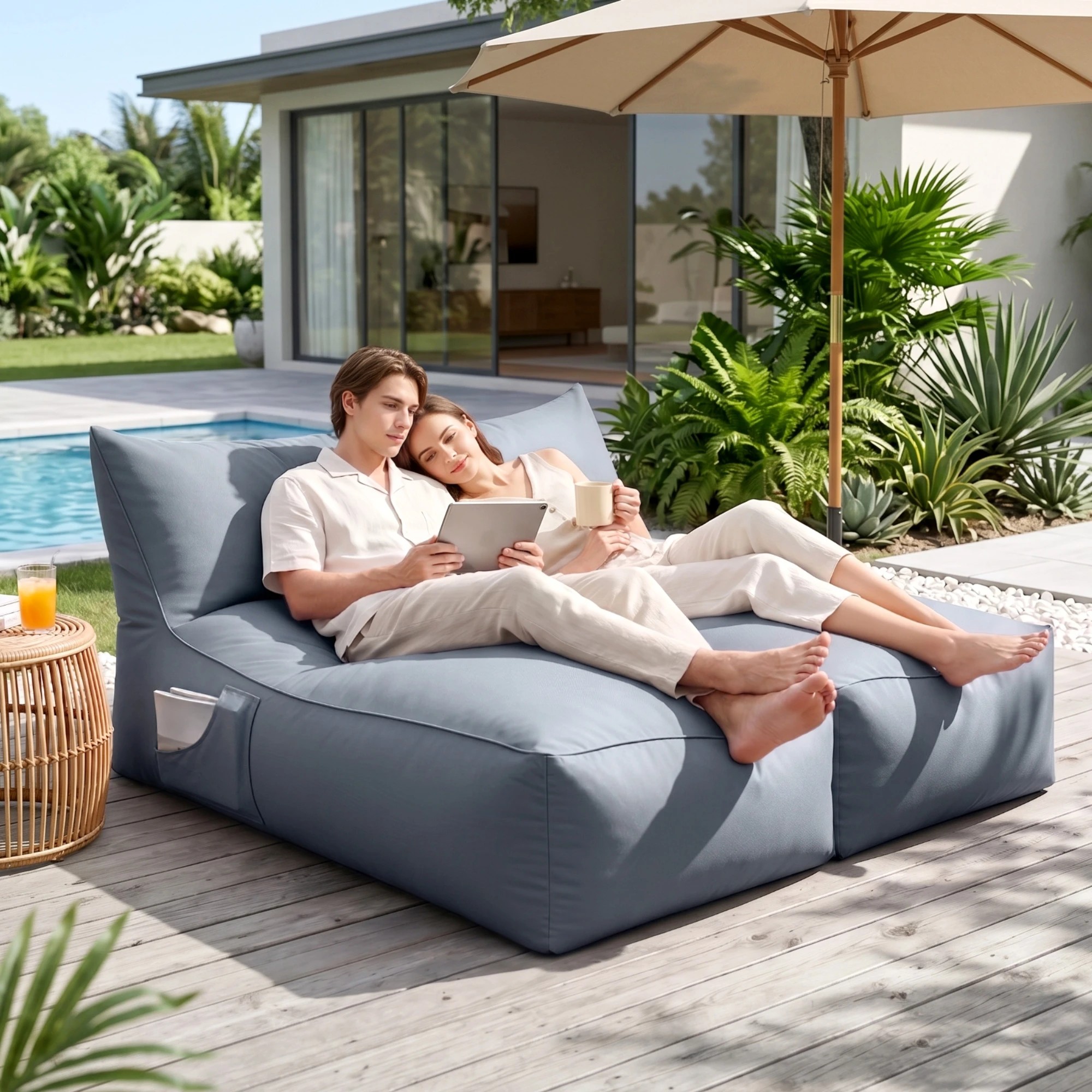 8 Artiss Outdoor Bean Bag Chair Cover No Filler 2 Seater Beanbag Lounge Cover Waterproof - Grey, 8 of 10