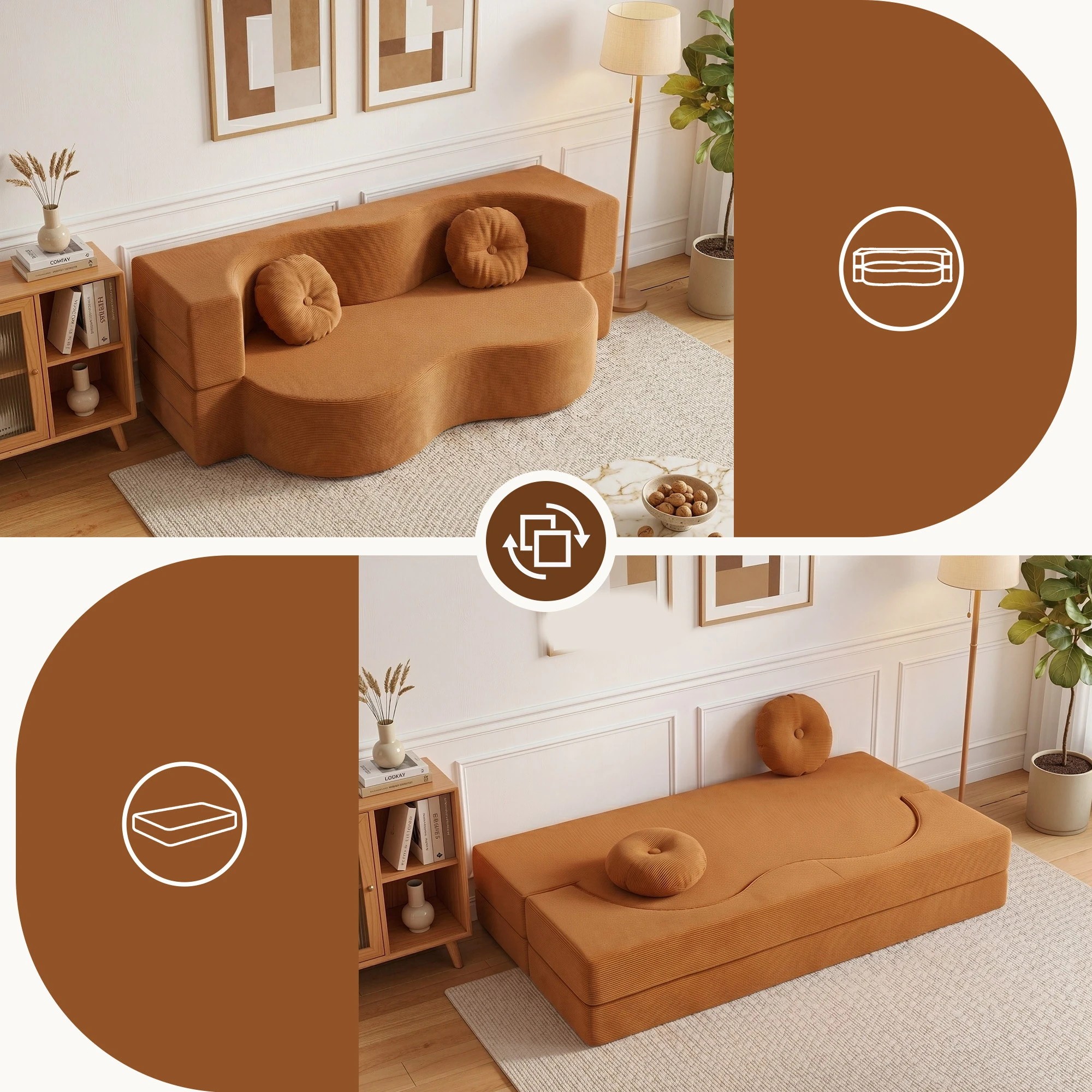 4 Artiss Folding Sofa Bed Floor Couch 2-in-1 Convertible Futon Loveseat - Orange, 4 of 10