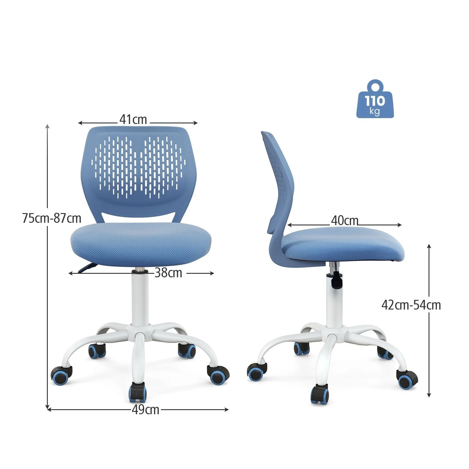 4 Costway Swivel Chair Teens Desk Chair w/Adjustable Height - Blue, 4 of 6