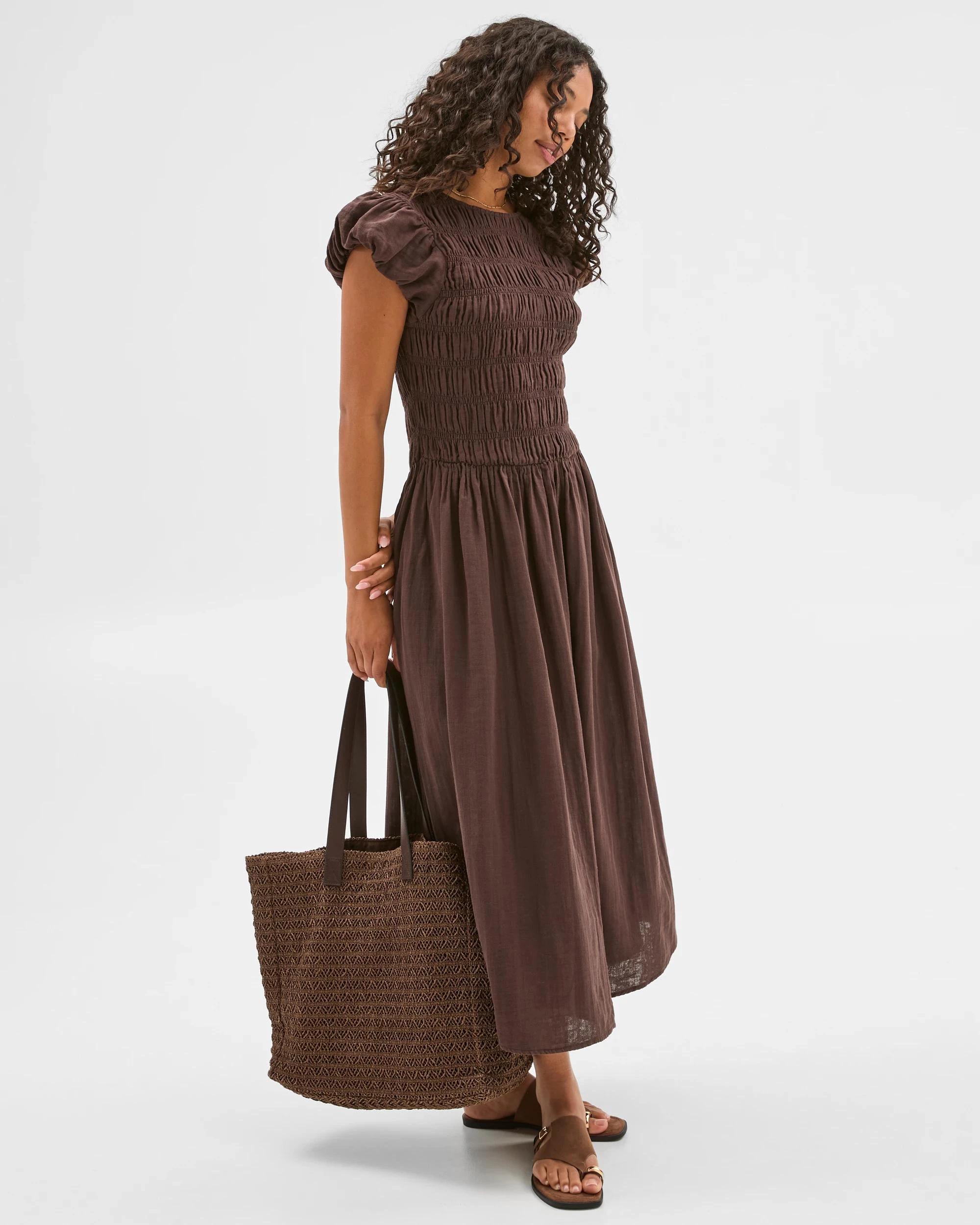 6 Target Woman Australian Cotton Double Cloth Shirred Dress BRUNETTE, 6 of 7