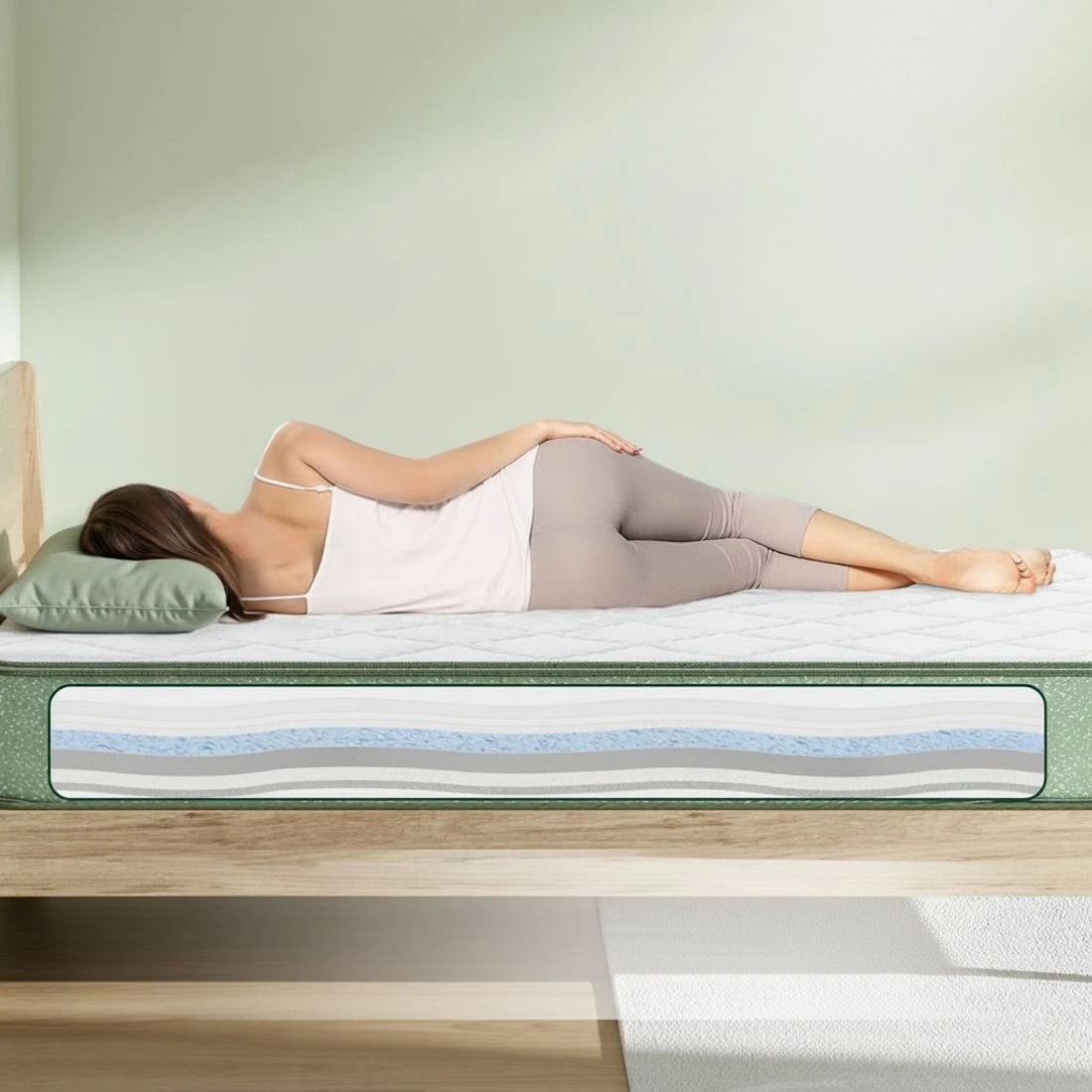 6 Giselle 25cm Memory Foam Mattress Dual Layer Zipper Cover Cool  Foam Mattresses Single - Single Bed - Green, 6 of 10