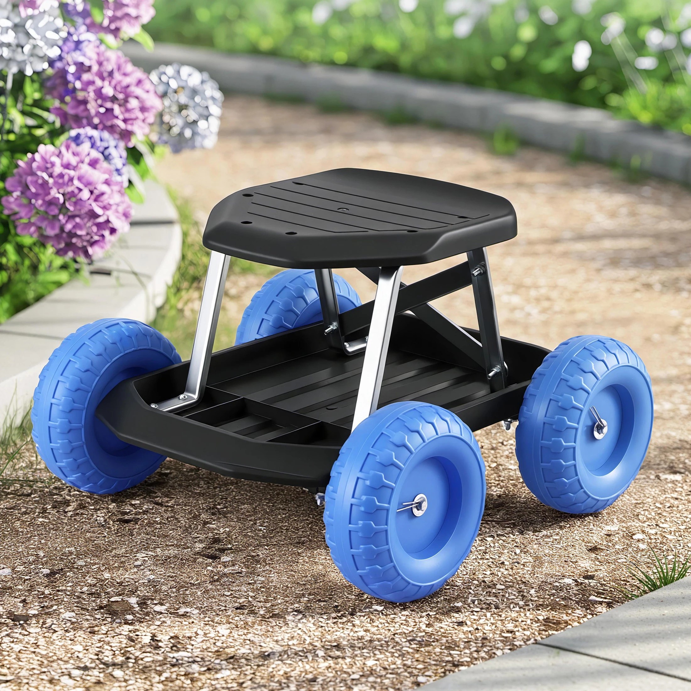 7 Gardeon Garden Cart Seat Wheels Rolling Work Stool Tool Tray 200kg Heavy Duty - Multi, 7 of 7