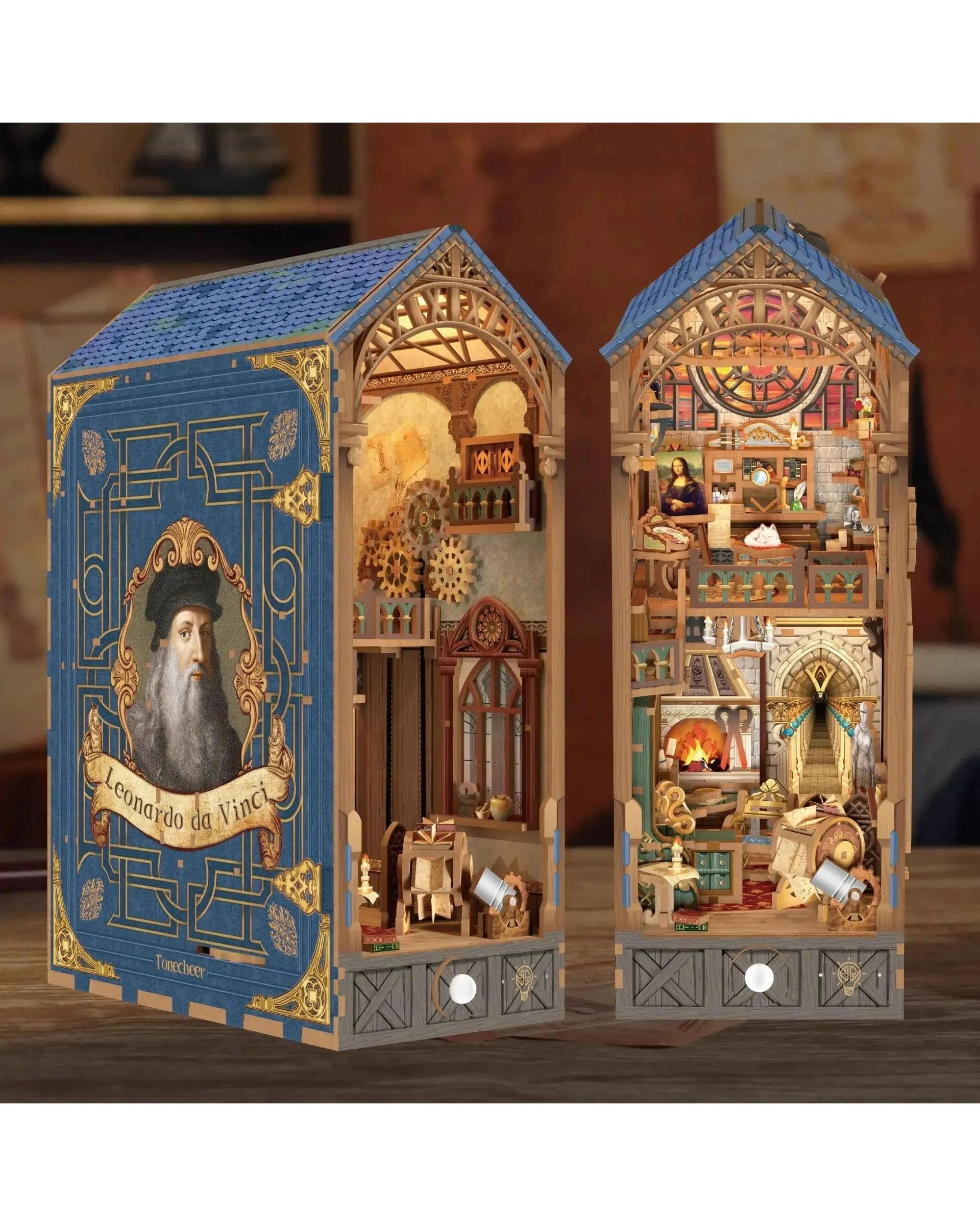 3 Tonecheer 3D Wooden Puzzle DIY Book Nook Kit - Leonardo da Vinci, 3 of 5