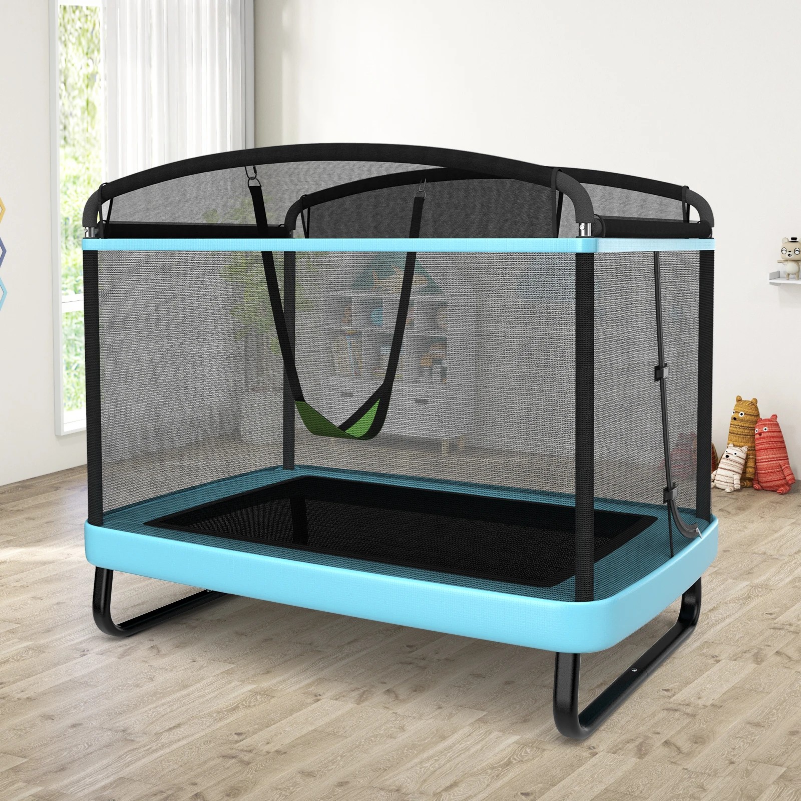 7 Costway Kids Trampoline w/Enclosure Security Net Pad & Swing Outdoor Jumping Gift, 7 of 7