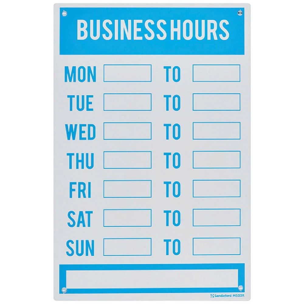 1 Sandleford Business Hours Sign 300 x 200mm, 1 of 1