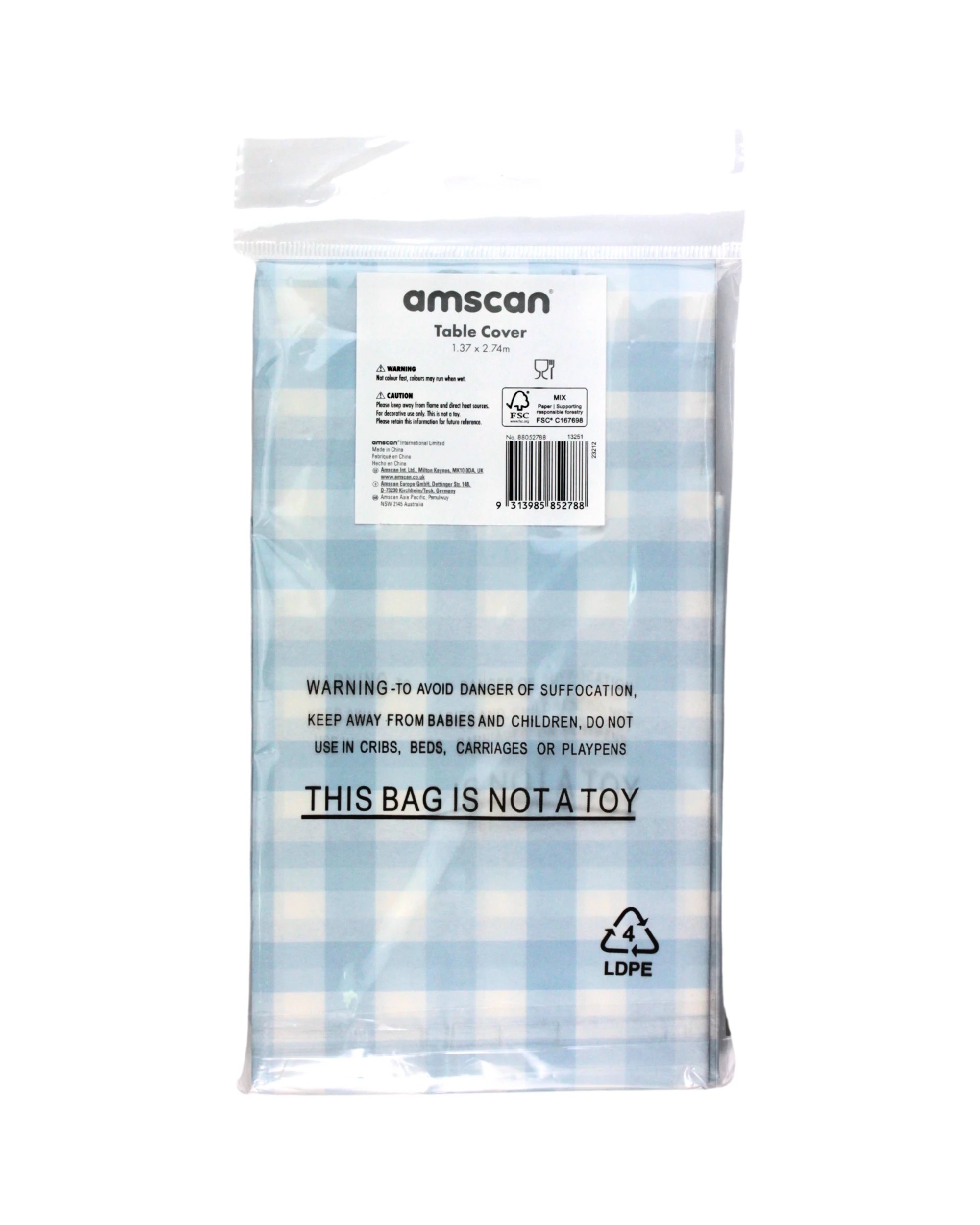 2 Amscan Gingham Paper Tablecloth - Pastel Blue - Pastel Blue, White, 2 of 2