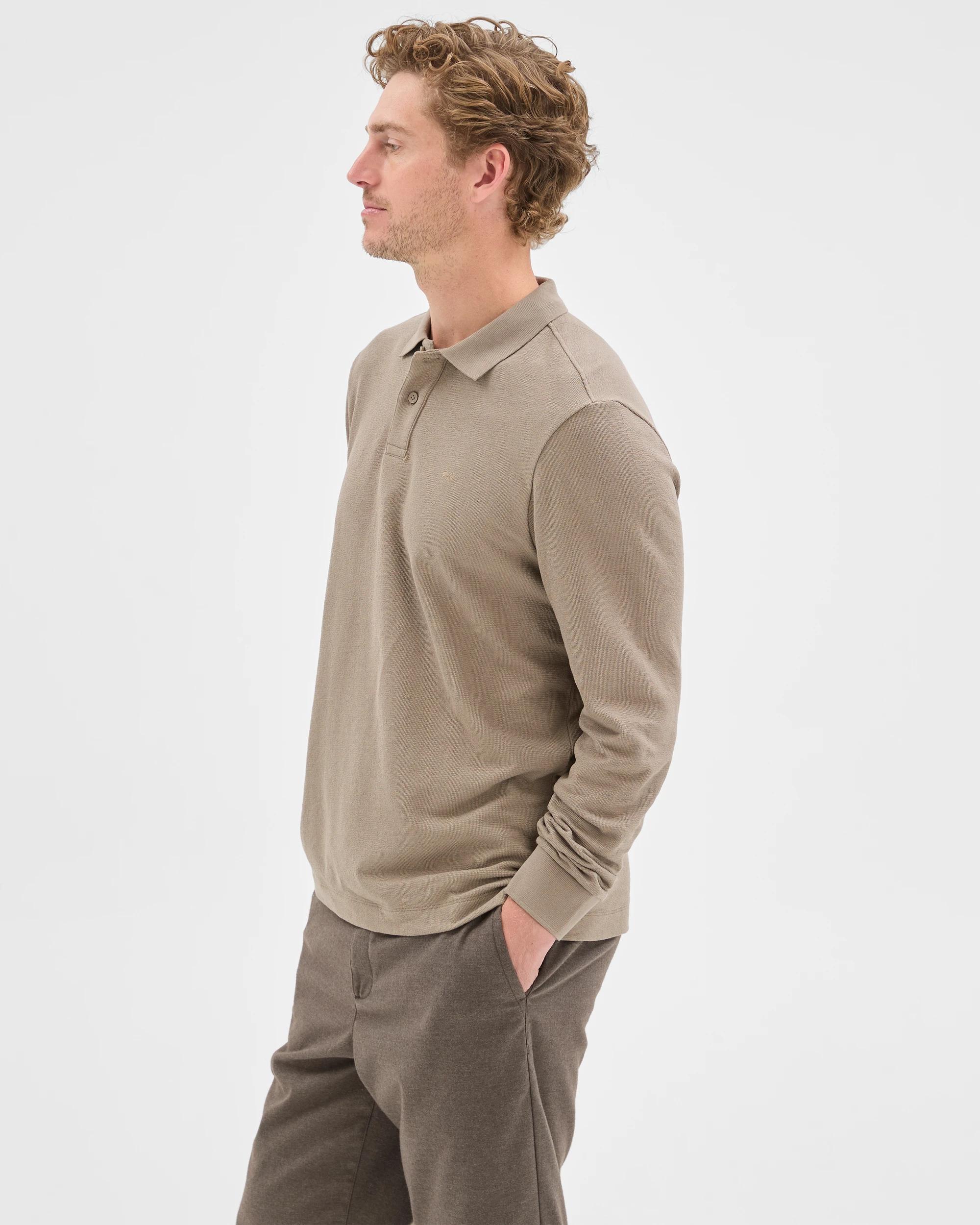 4 Target Man Australian Cotton Blend Boucle Polo Top MUSHROOM, 4 of 7
