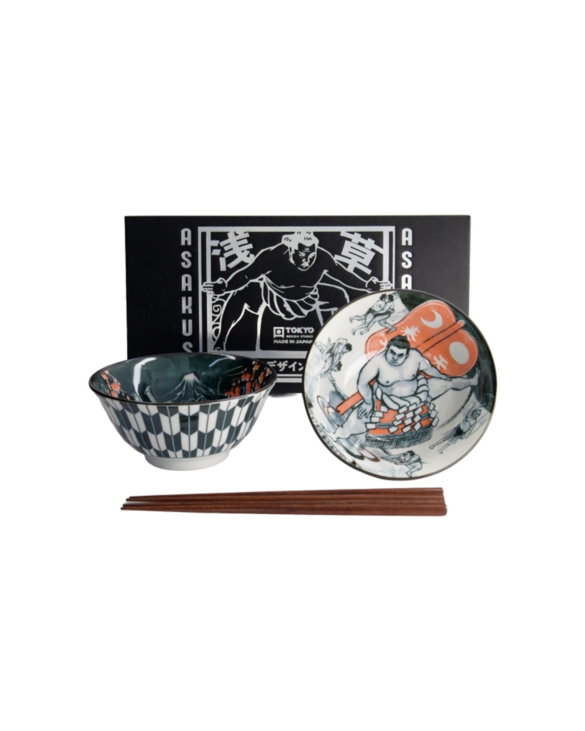 1 Tokyo Design 2pc Asakusa Tayo Bowl With Chopsticks Dinnerware Set Kabuki - Multi, 1 of 3