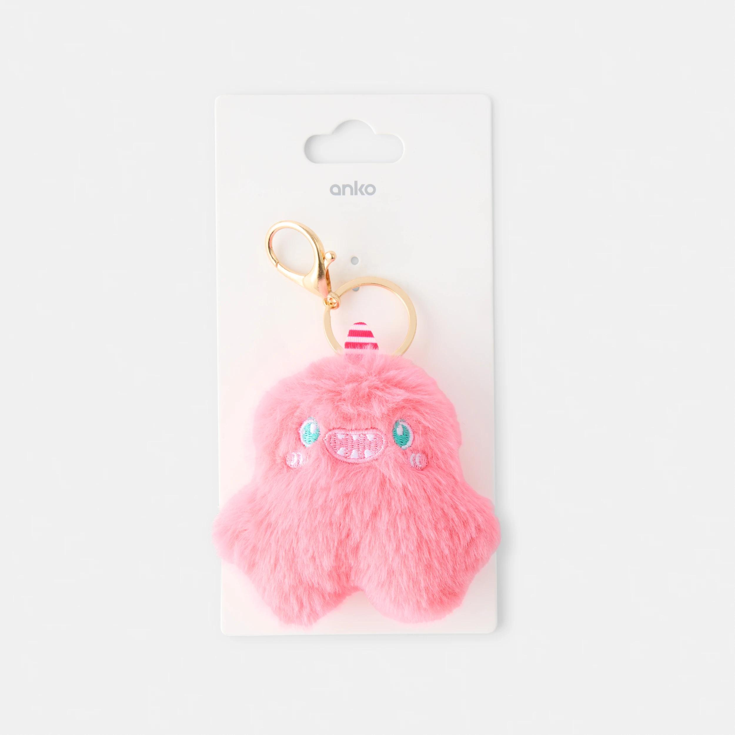 3 Fluffy Monster Charm Keyring - Gold Tone and Pink Pink, 3 of 3