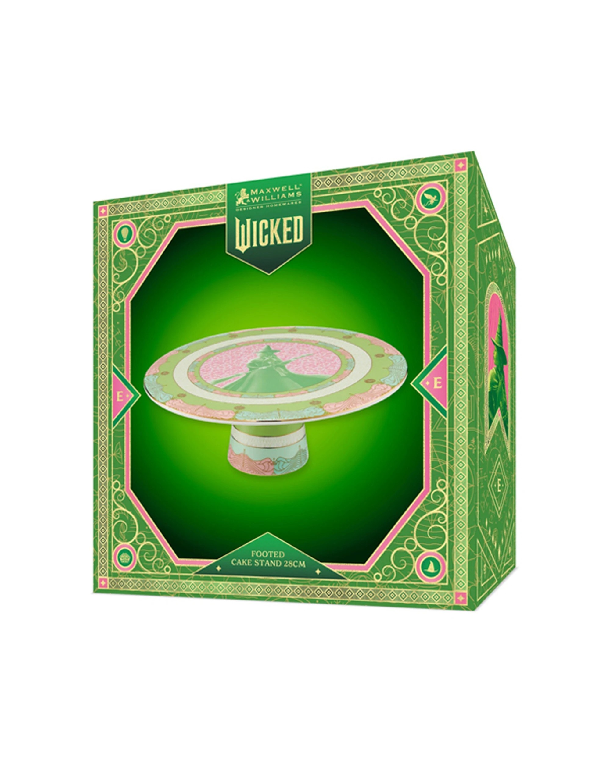 4 Maxwell & Williams Wicked Goes Good Footed Cake Stand 28cm Porcelain Elphaba - Green, 4 of 4