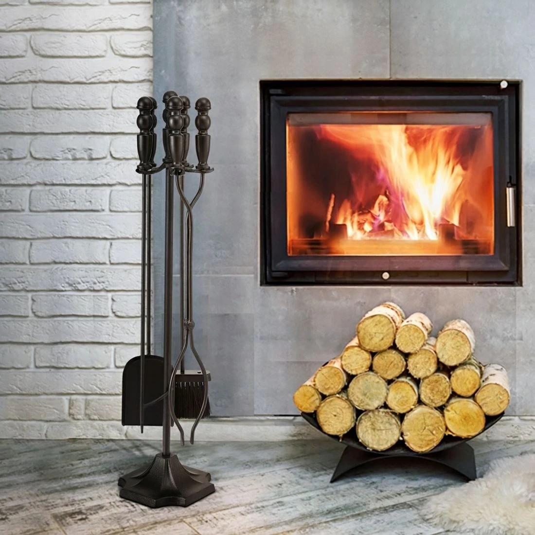 6 Grillz 5Pcs Fireplace Tools Set Fire Tools for Indoor Outdoor - Black, 6 of 8