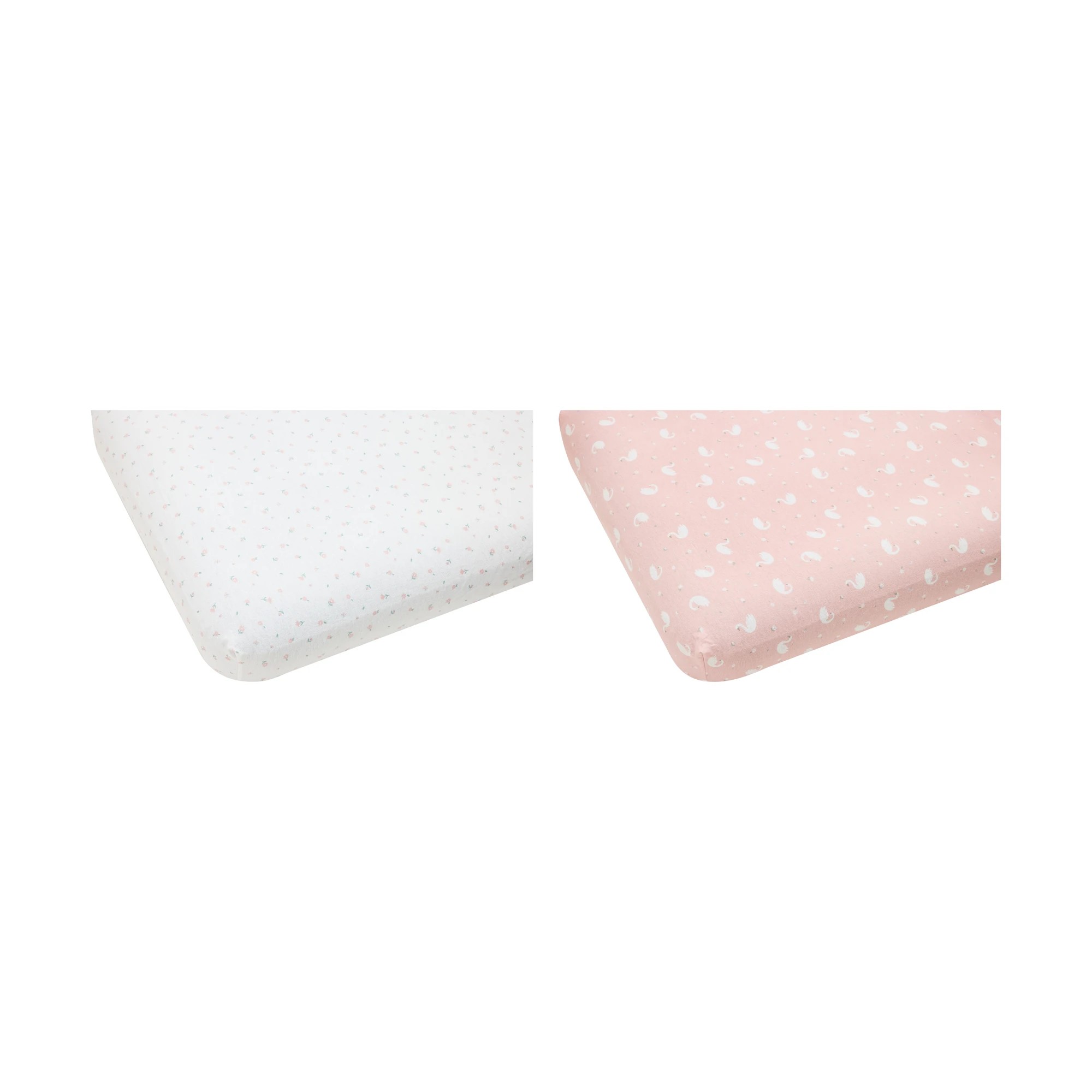 1 2 Pack Flannelette Cotton Fitted Cot Sheets - Swan and Floral, 1 of 6