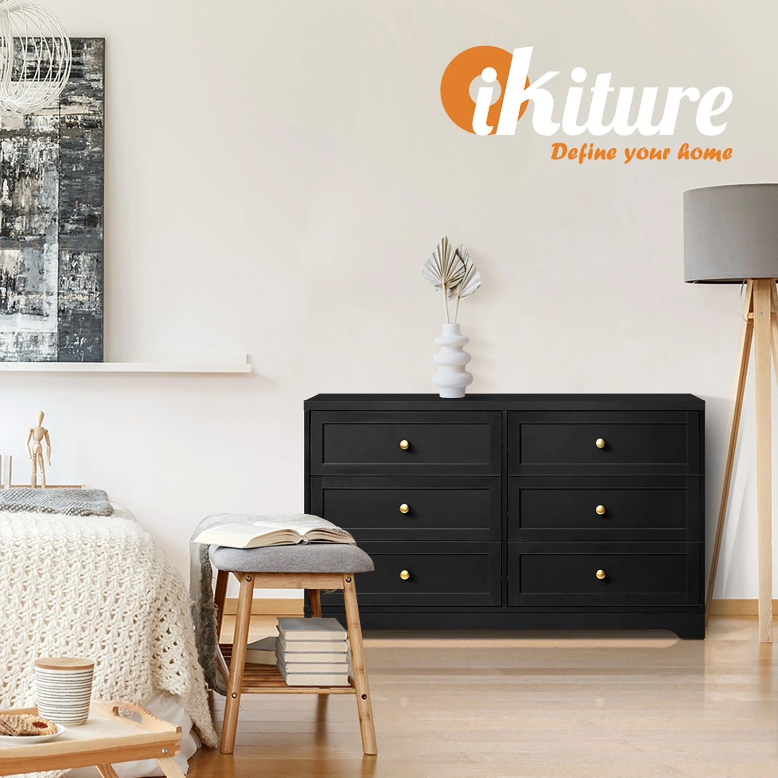 4 Oikiture 6 Chest of Drawers Lowboy Dresser Table Storage Cabinet - Black, 4 of 9