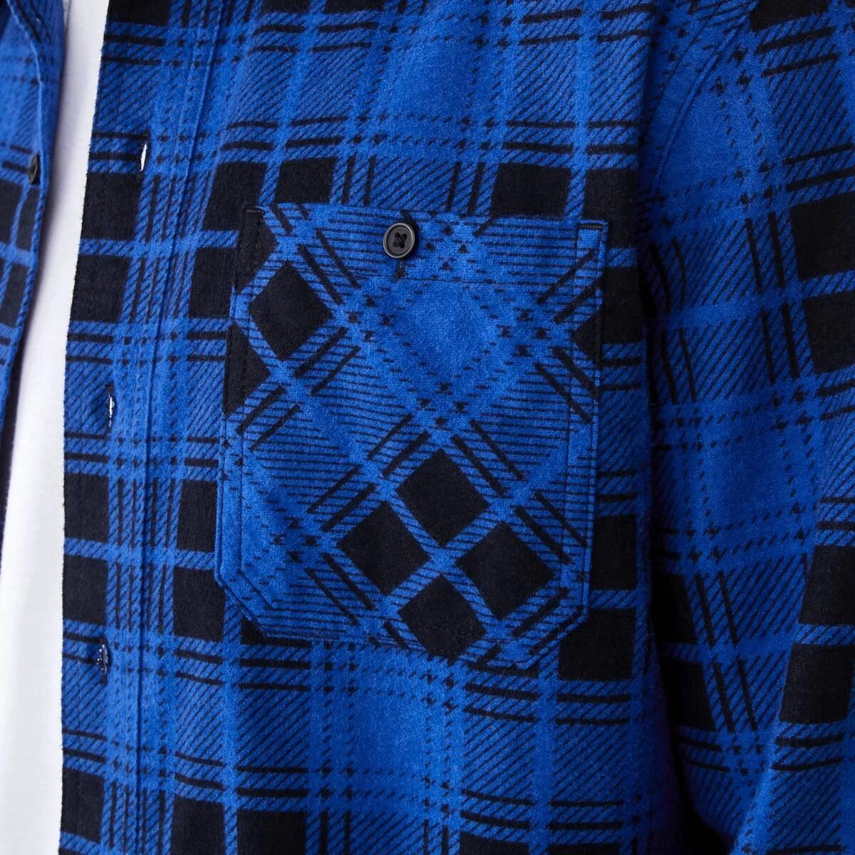 7 Workwear Long Sleeve Hooded Shirt Blu Check, 7 of 7