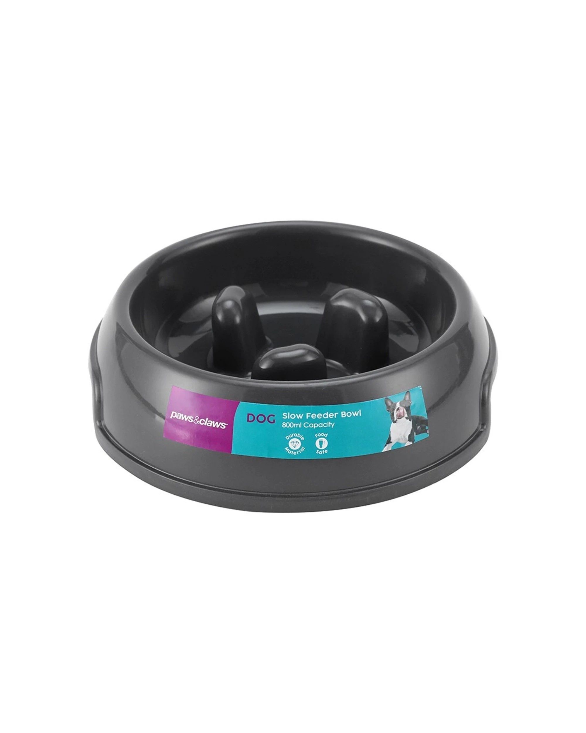 1 Paws And Claws 800ml Slow Ridged Feeder Pet Food Bowl Black For Dogs Cats
 - Black, 1 of 3