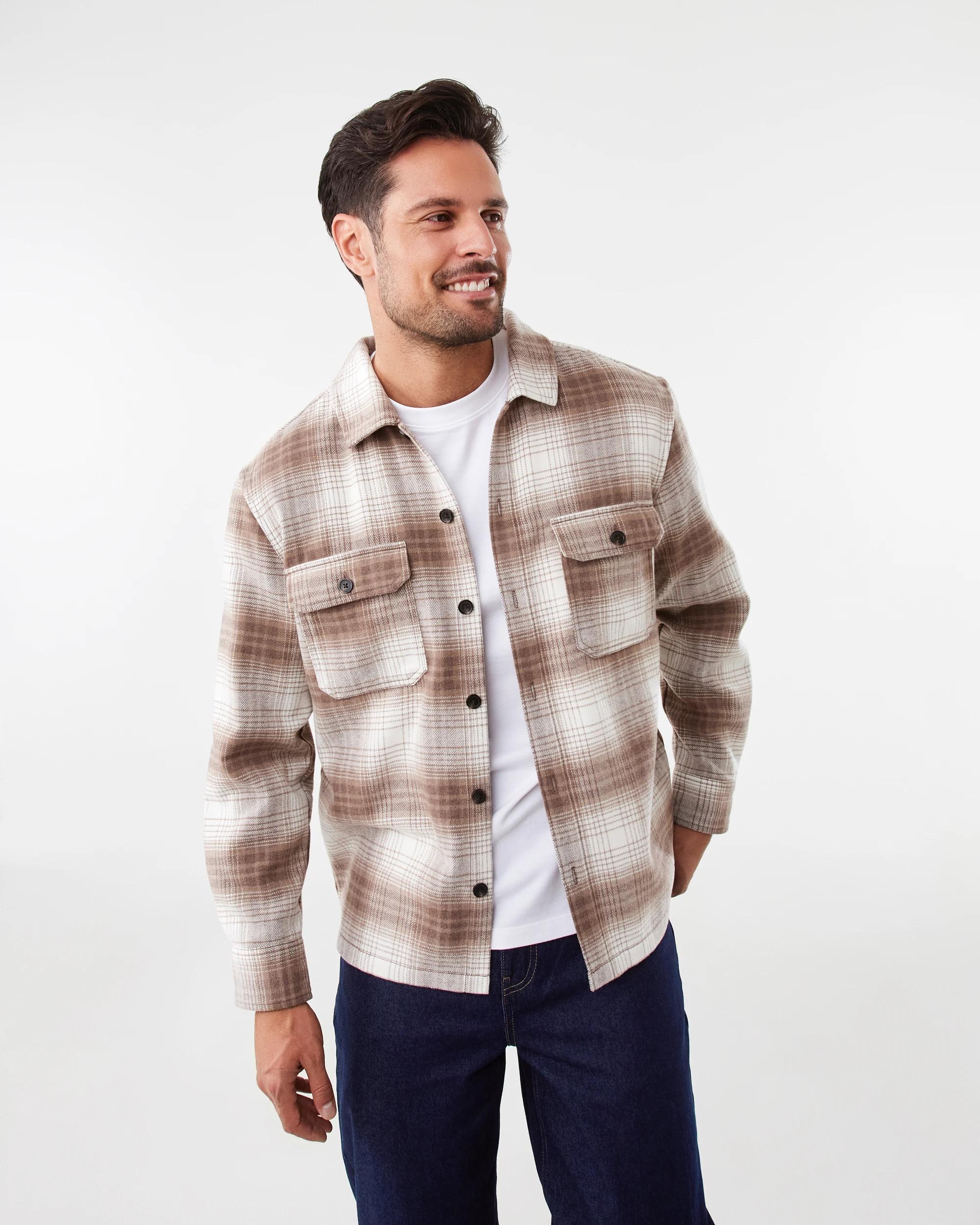 1 Long Sleeve Check Overshirt Brn Check, 1 of 9