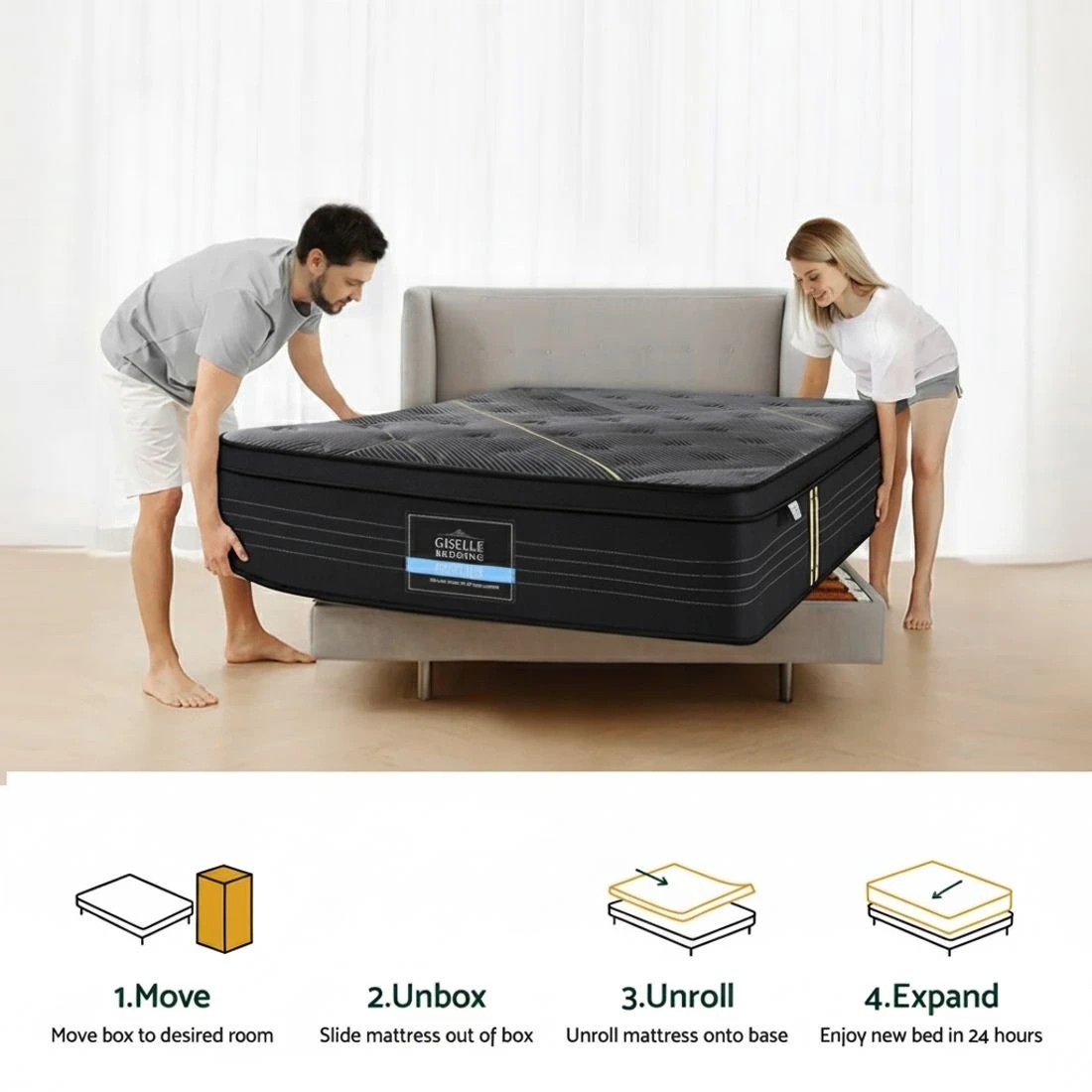 7 35cm Giselle Mattress Single Bed Bamboo Pocket Firm Foam - Single Bed - Black, 7 of 7