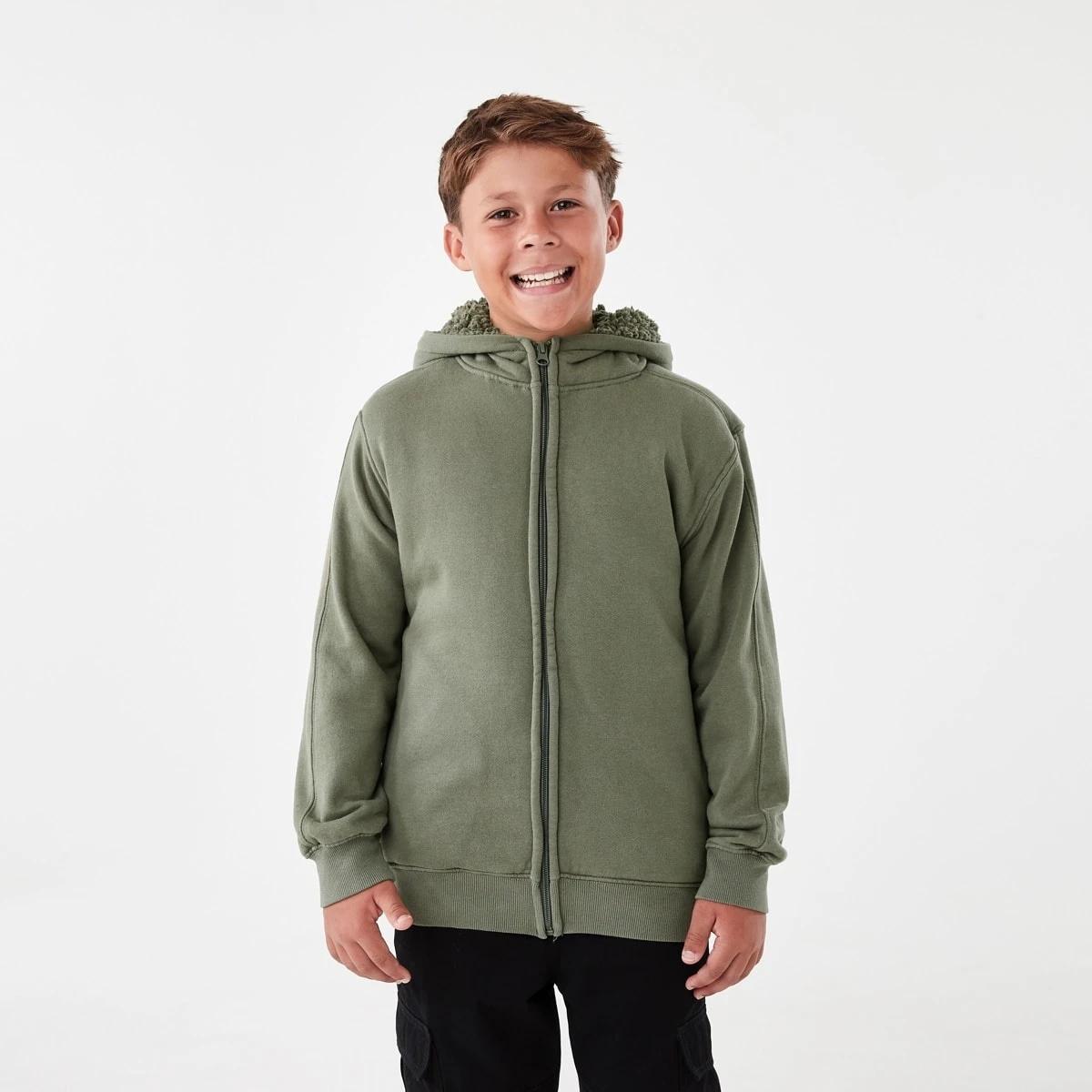 2 Sherpa Lined Zip Through Hoodie Grn 4 Leaf, 2 of 7