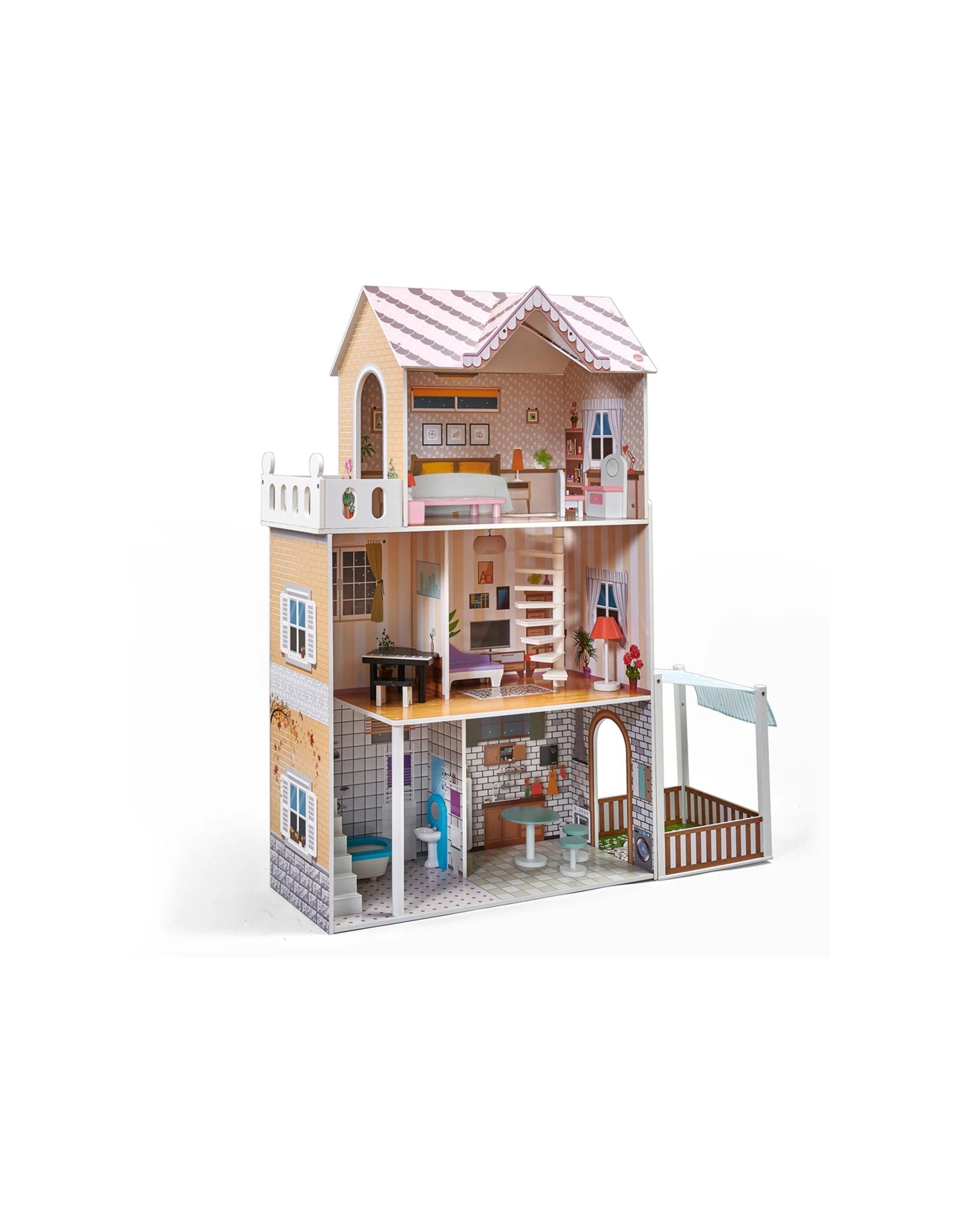 1 Plum Play Au Shorehouse Wooden Dolls House Three Storey With Furniture Set - Brown, 1 of 9