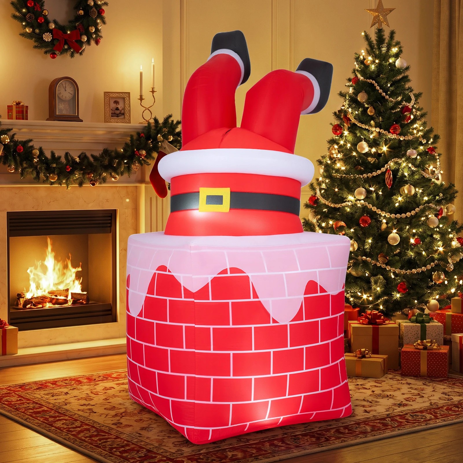 Costway 190cm Christmas Inflatable Santa Claus in Chimney Decoration w ...