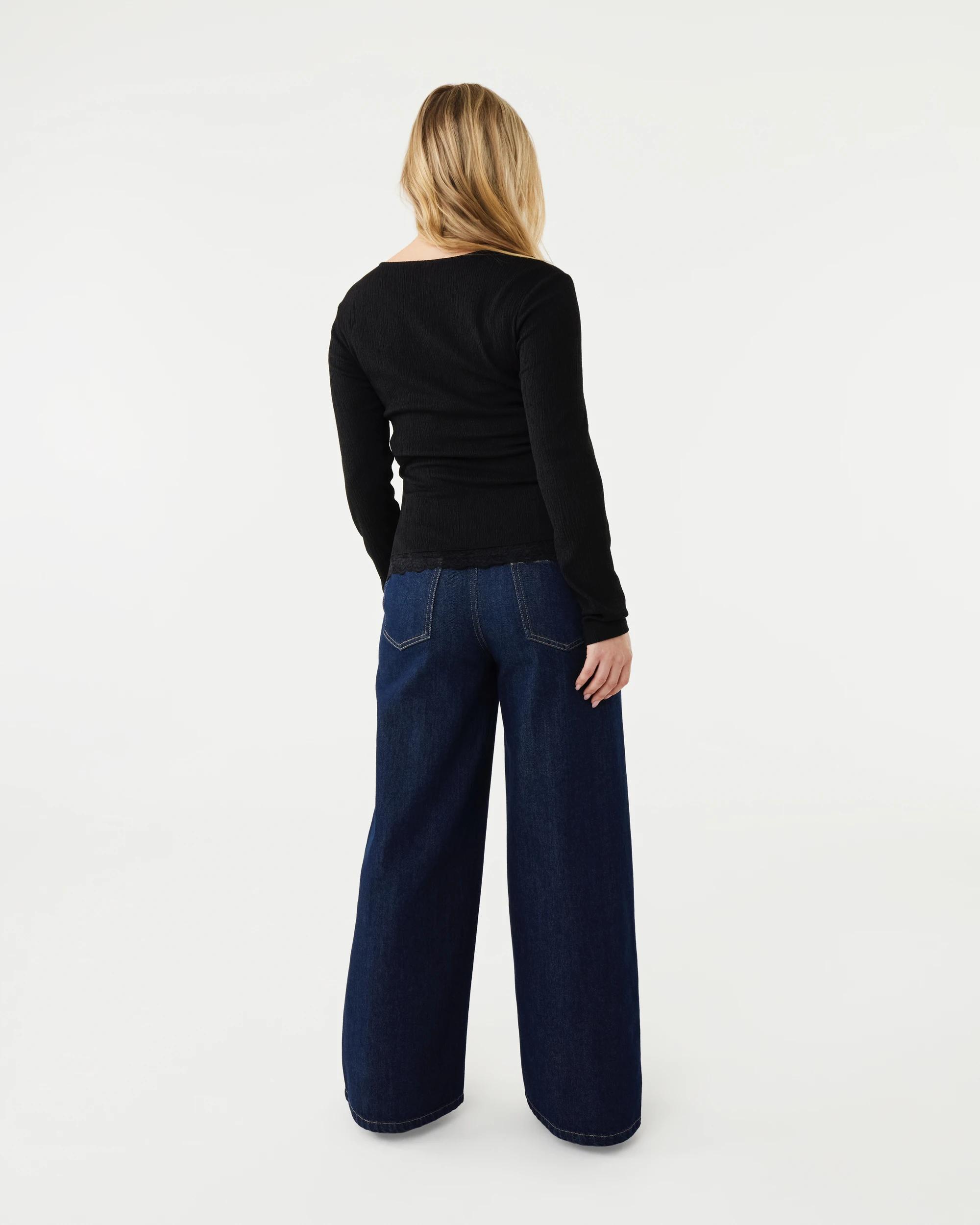 4 Long Sleeve Asymmetrical Lace Trim Top Black, 4 of 8