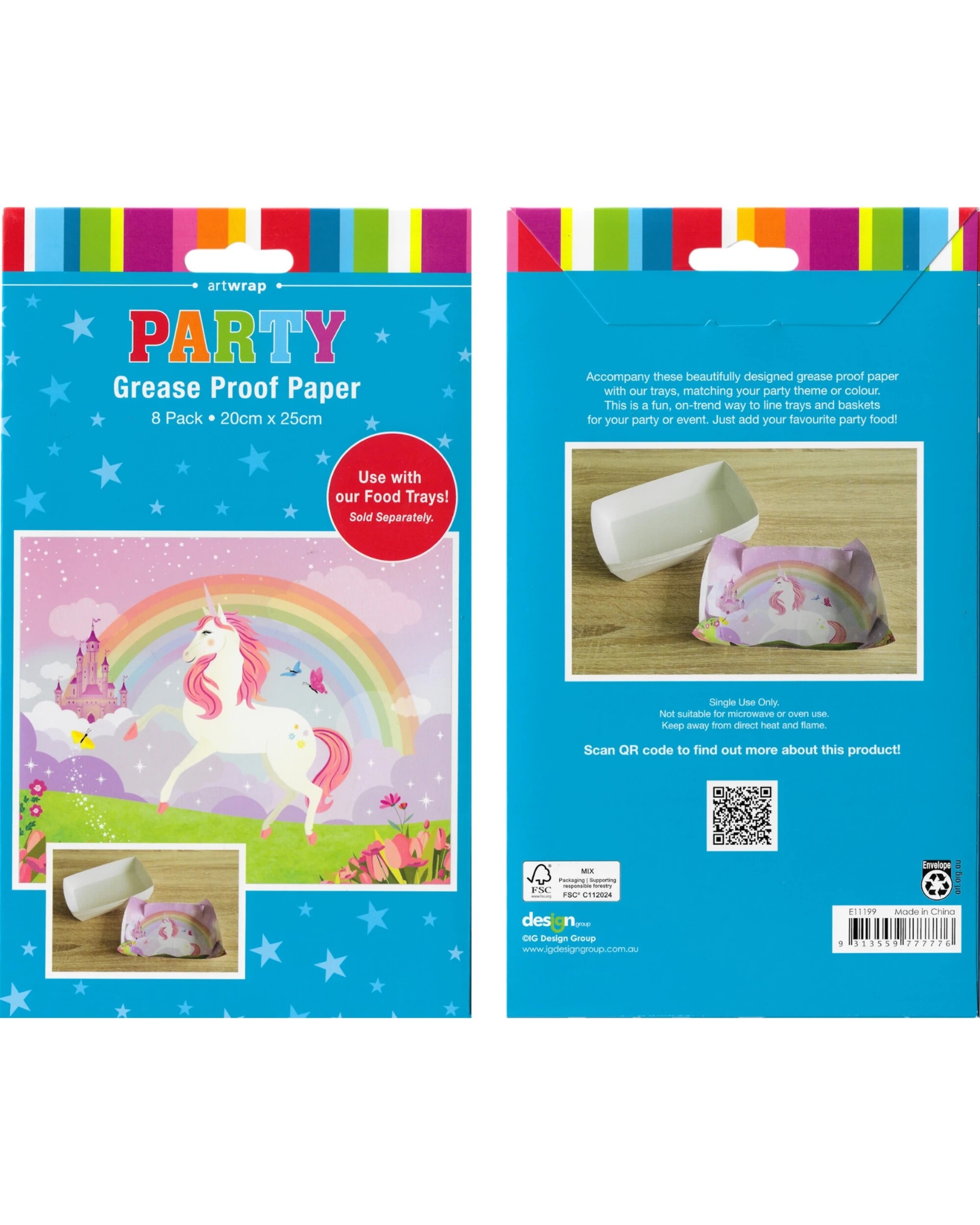 5 Artwrap Mystical Unicorn Grease Proof Paper Plate Tray Liners 8 Sheets - Multi, 5 of 5