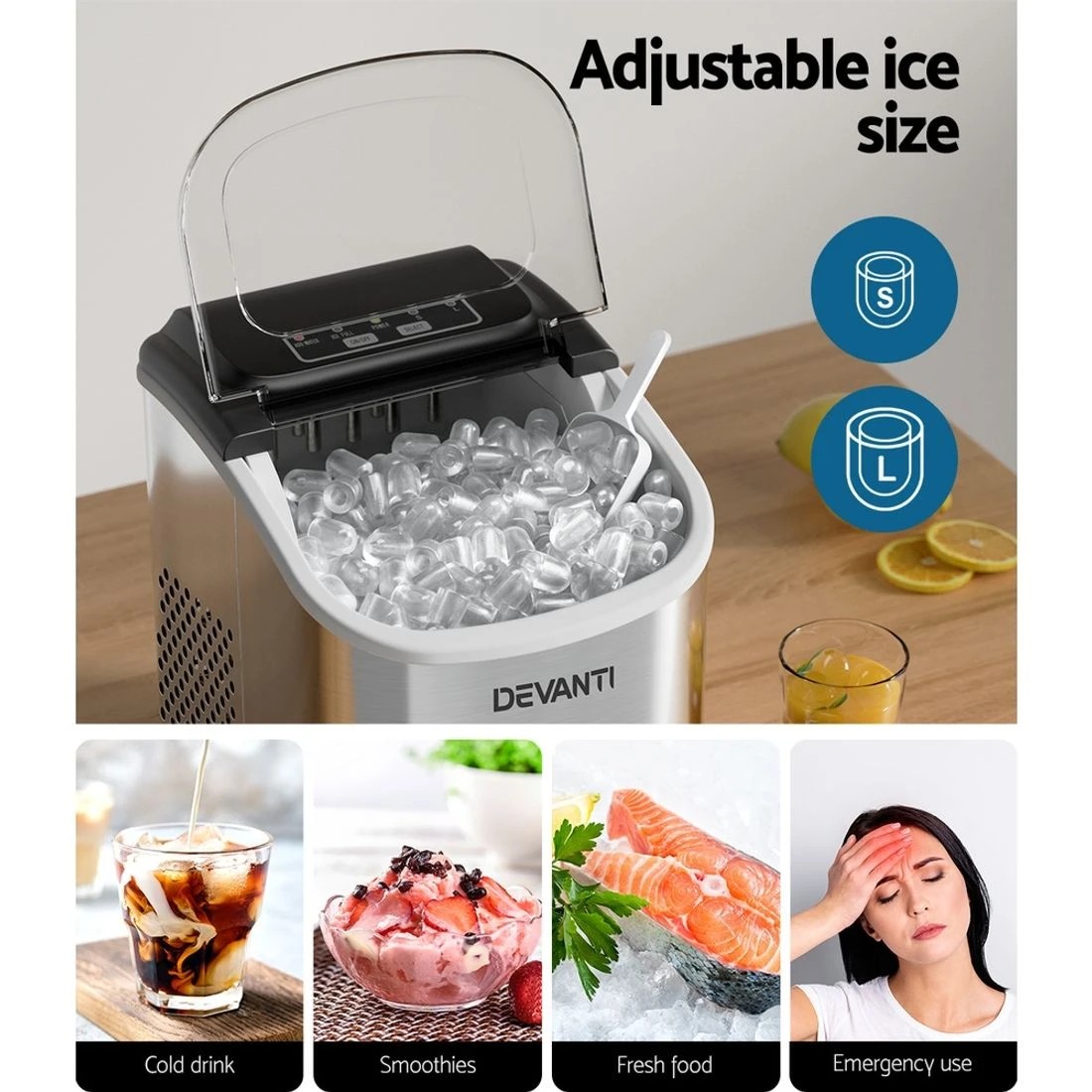 7 Devanti 12kg Ice Maker Machine w/Self Cleaning - Silver, 7 of 7