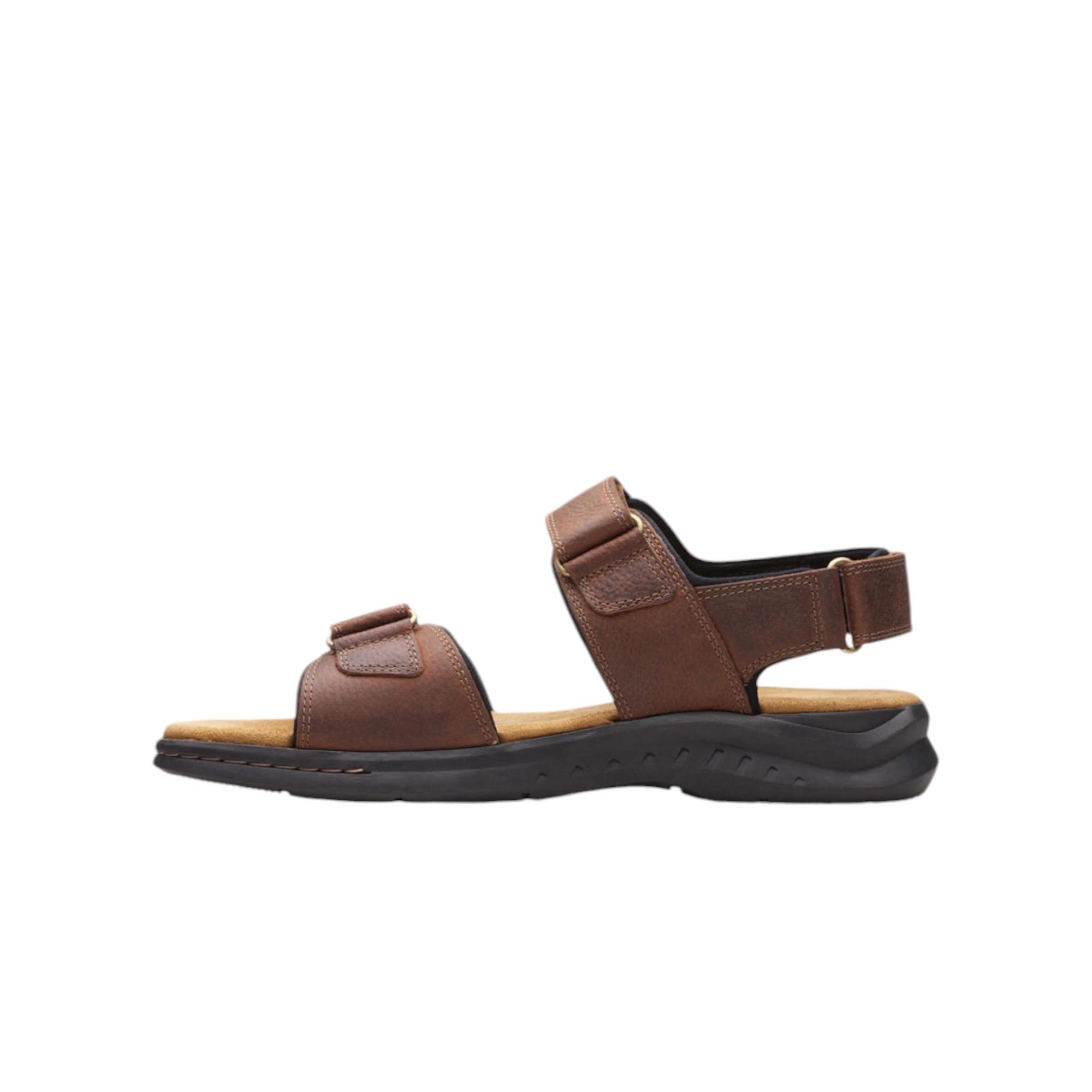 2 Clarks Mens Hapsford Creek Shoes Tumbled Leather Sandals DARK BROWN, 2 of 7