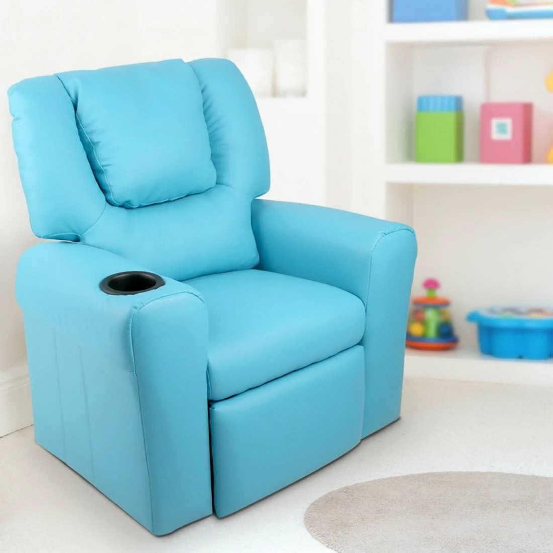 6 Keezi Kids Recliner Chair  PU Leather Sofa Lounge Couch Children Armchair - Blue, 6 of 7