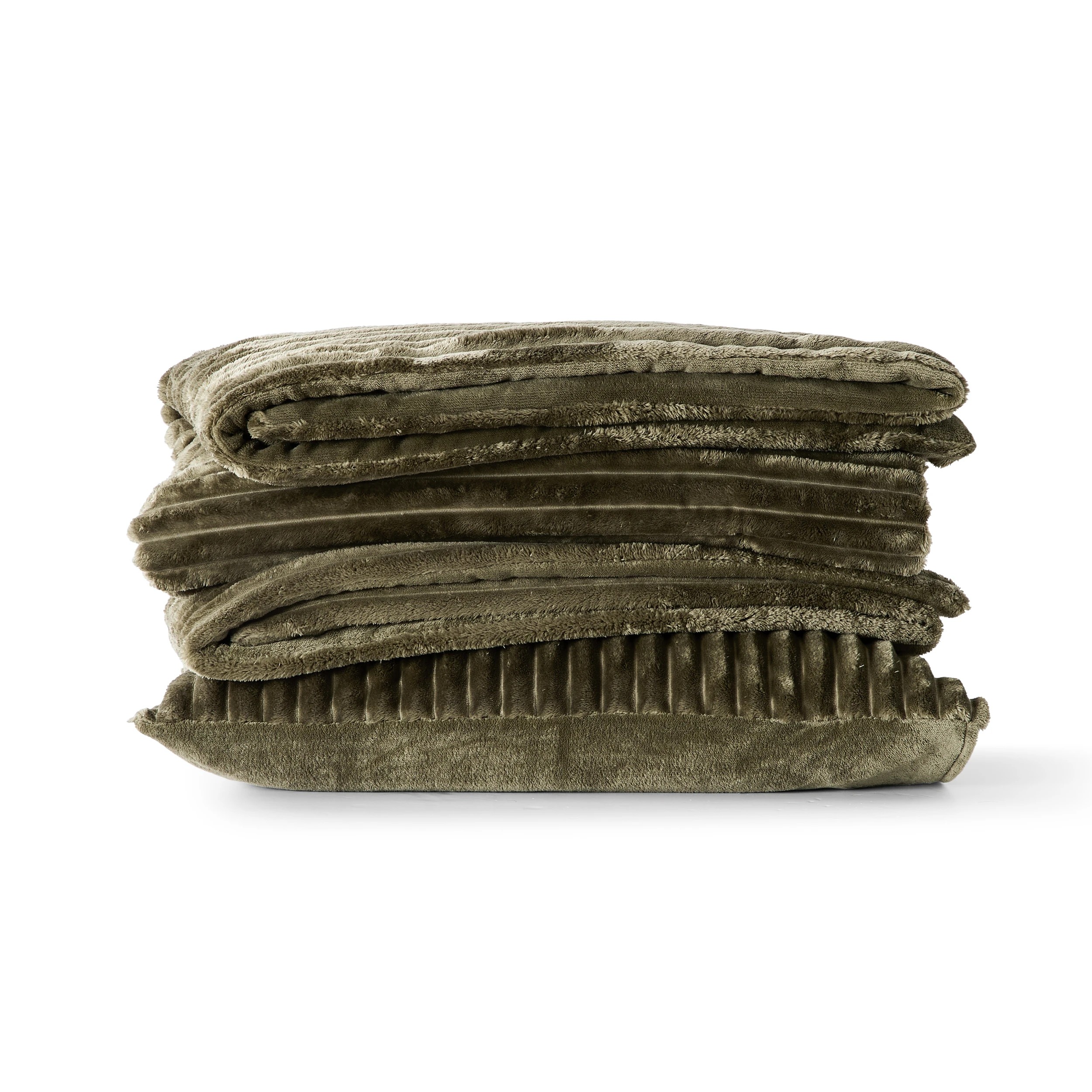 5 Ribbed Faux Fur Comforter Set - Queen Bed, Green, 5 of 7