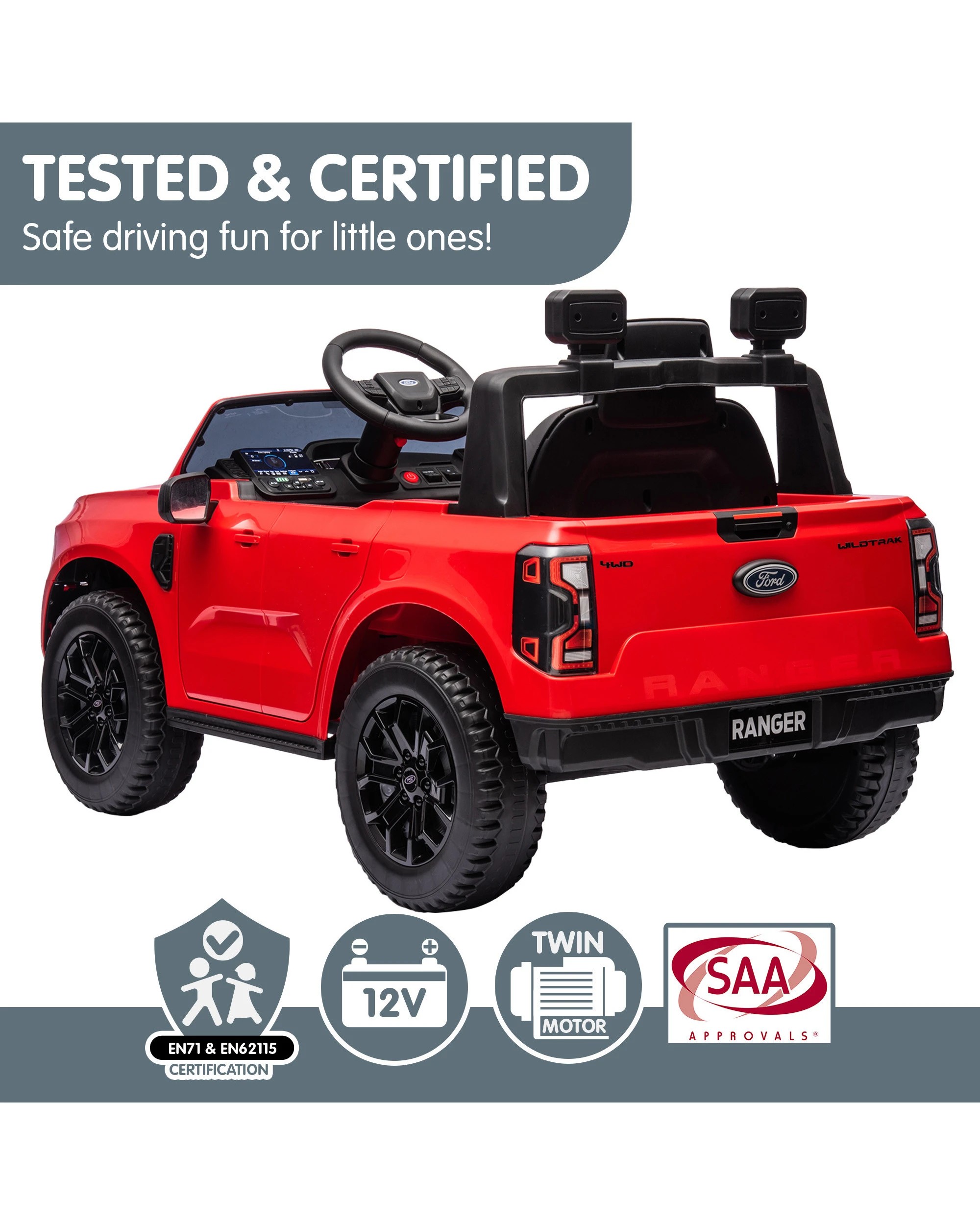 8 Kahuna Ford Ranger Electric Kids Ride On Car in Red, 8 of 10