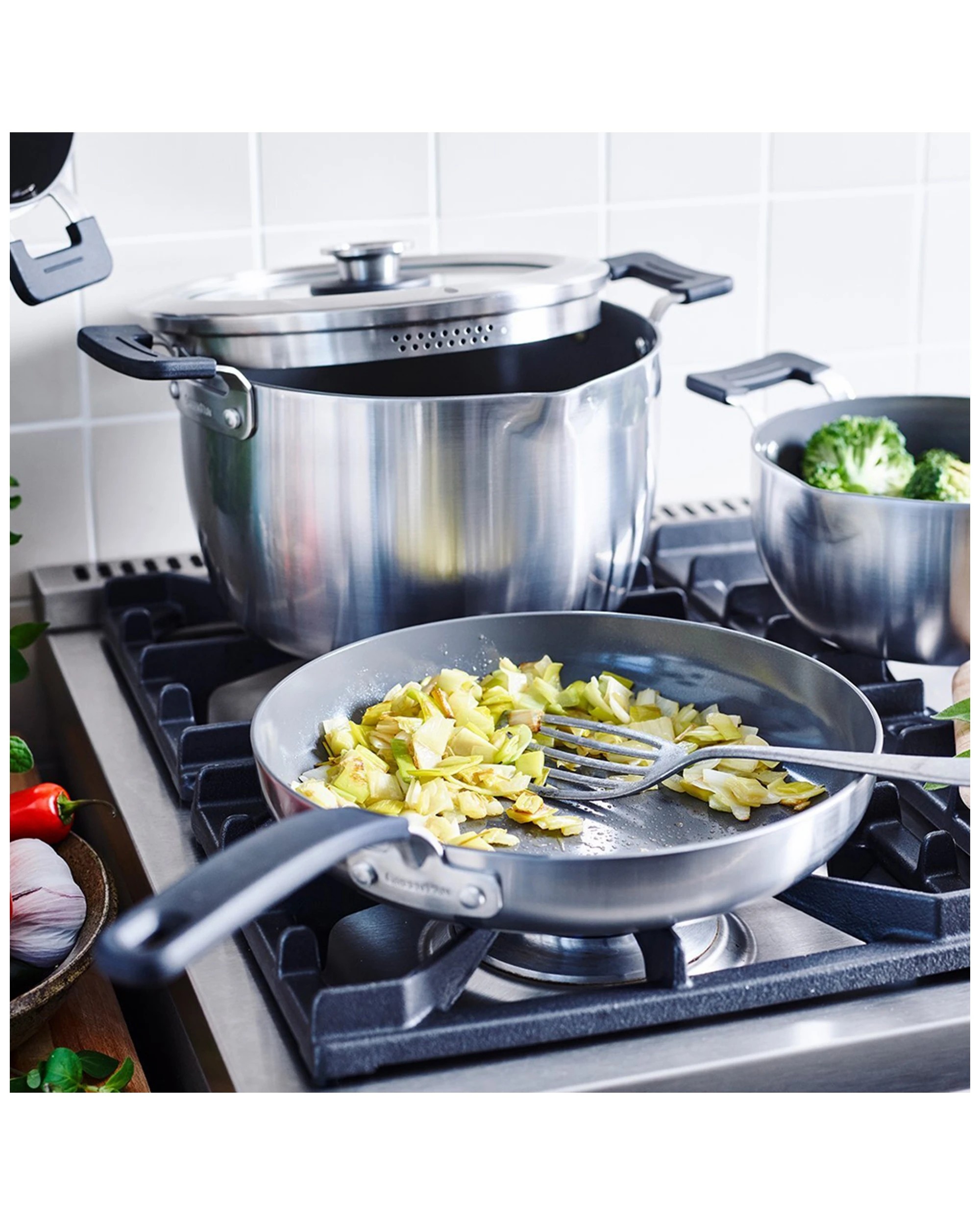 5 11pc Greenpan Levels Stackable Tri-ply Stainless Steel Home Kitchen Cooking Set
 - Silver, 5 of 8