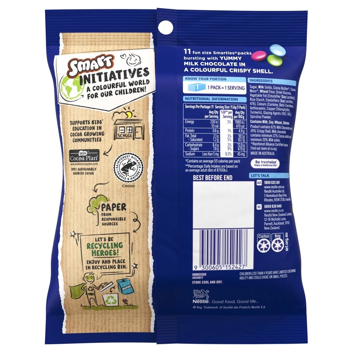 2 11 Pack Nestle Smarties Chocolate Fun Pack Bag 127g, 2 of 2