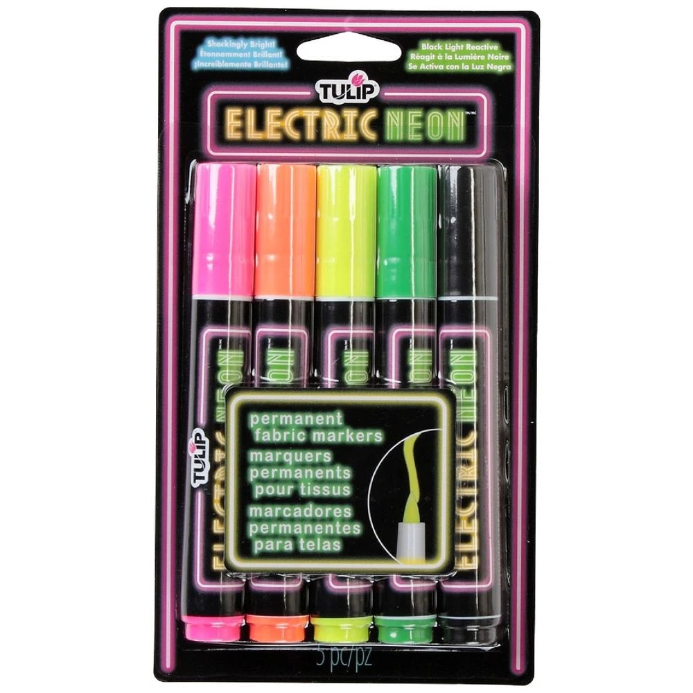 1 Tulip Brush tip Fabric Markers Electric Neons 5 Pack, 1 of 2