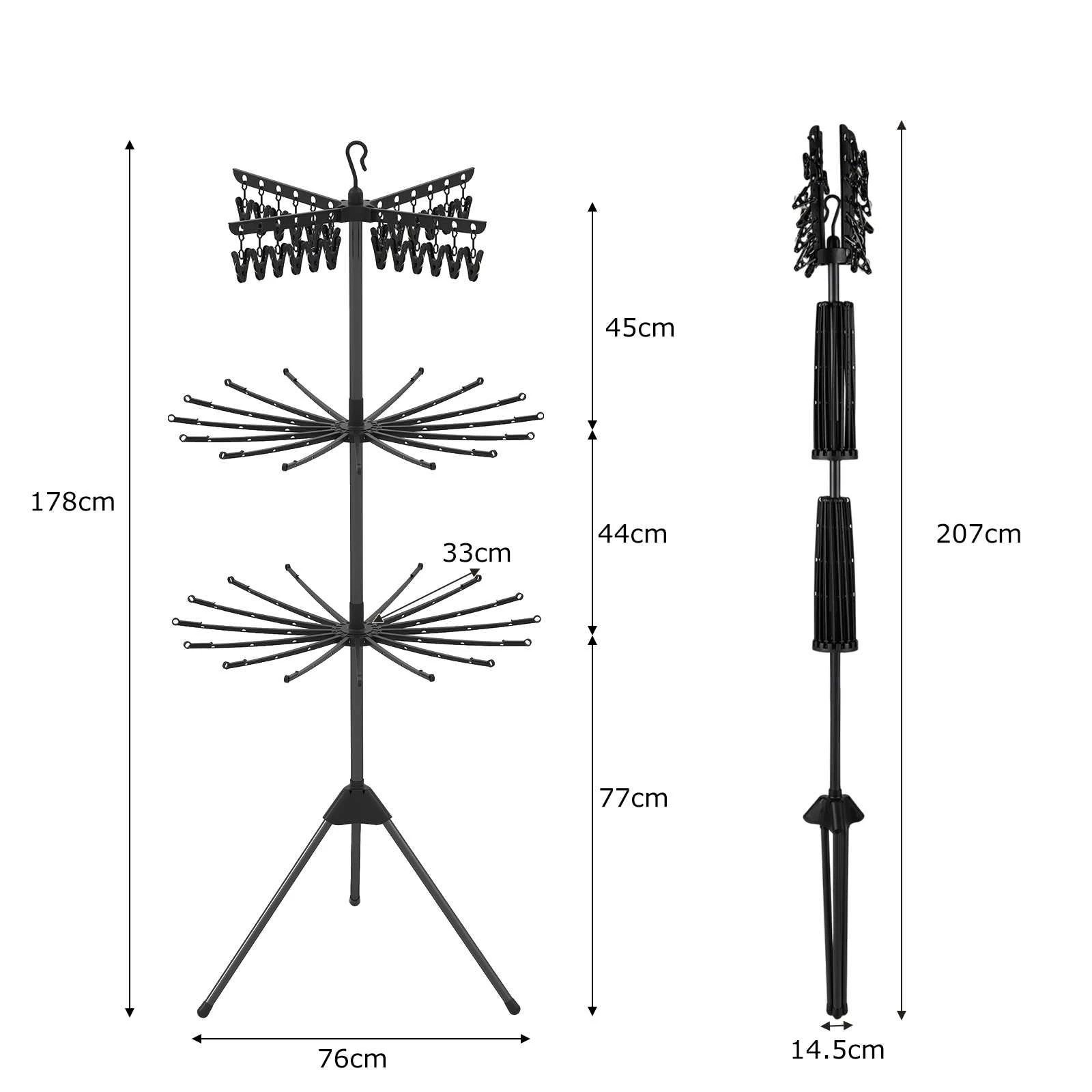 4 Costway 3-Tier Folding Clothes Drying Rack Laundry Drying Stand w/Clips Rods Towel Rack - Black, 4 of 4