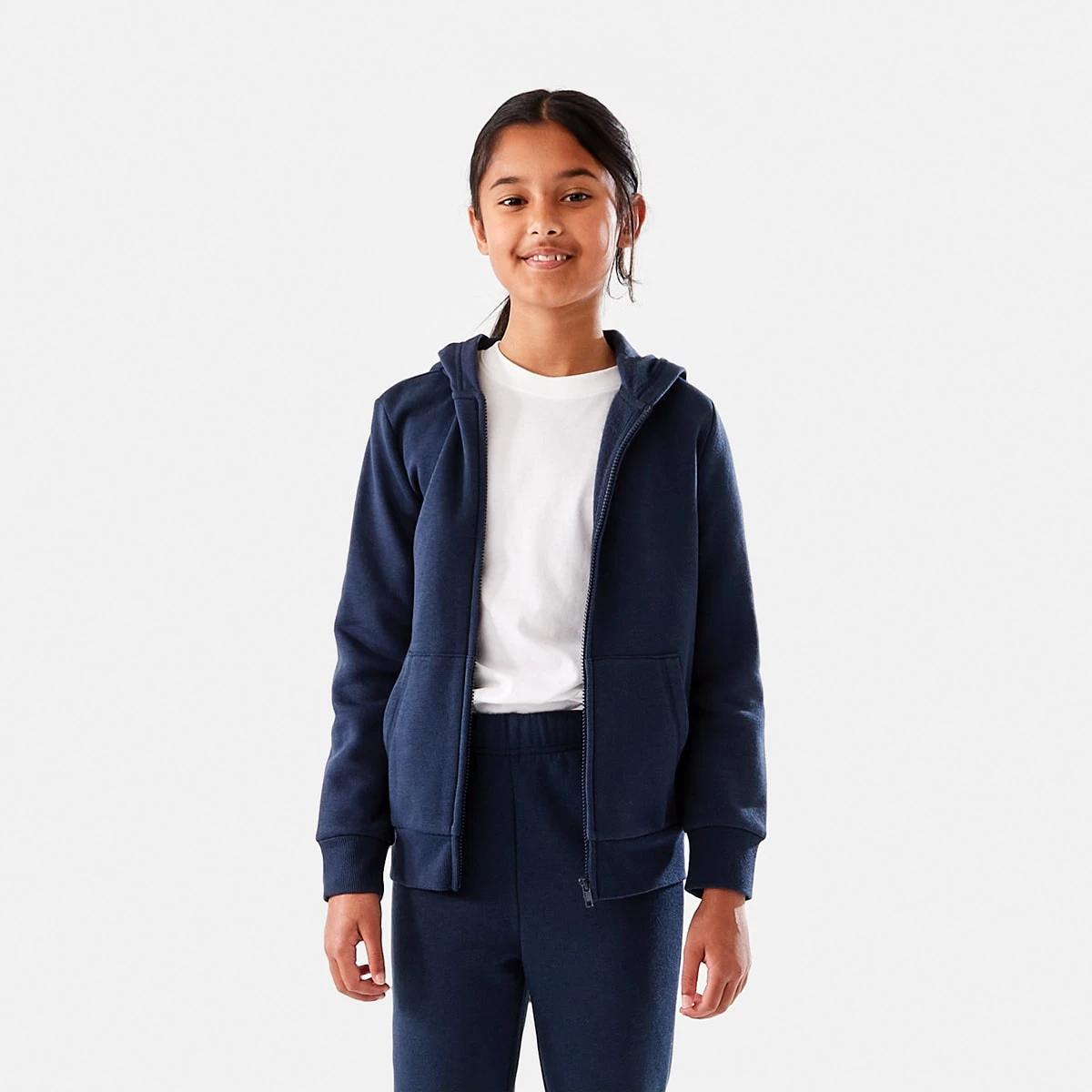1 Basic Zip Through Hoodie Dress Blue, 1 of 10
