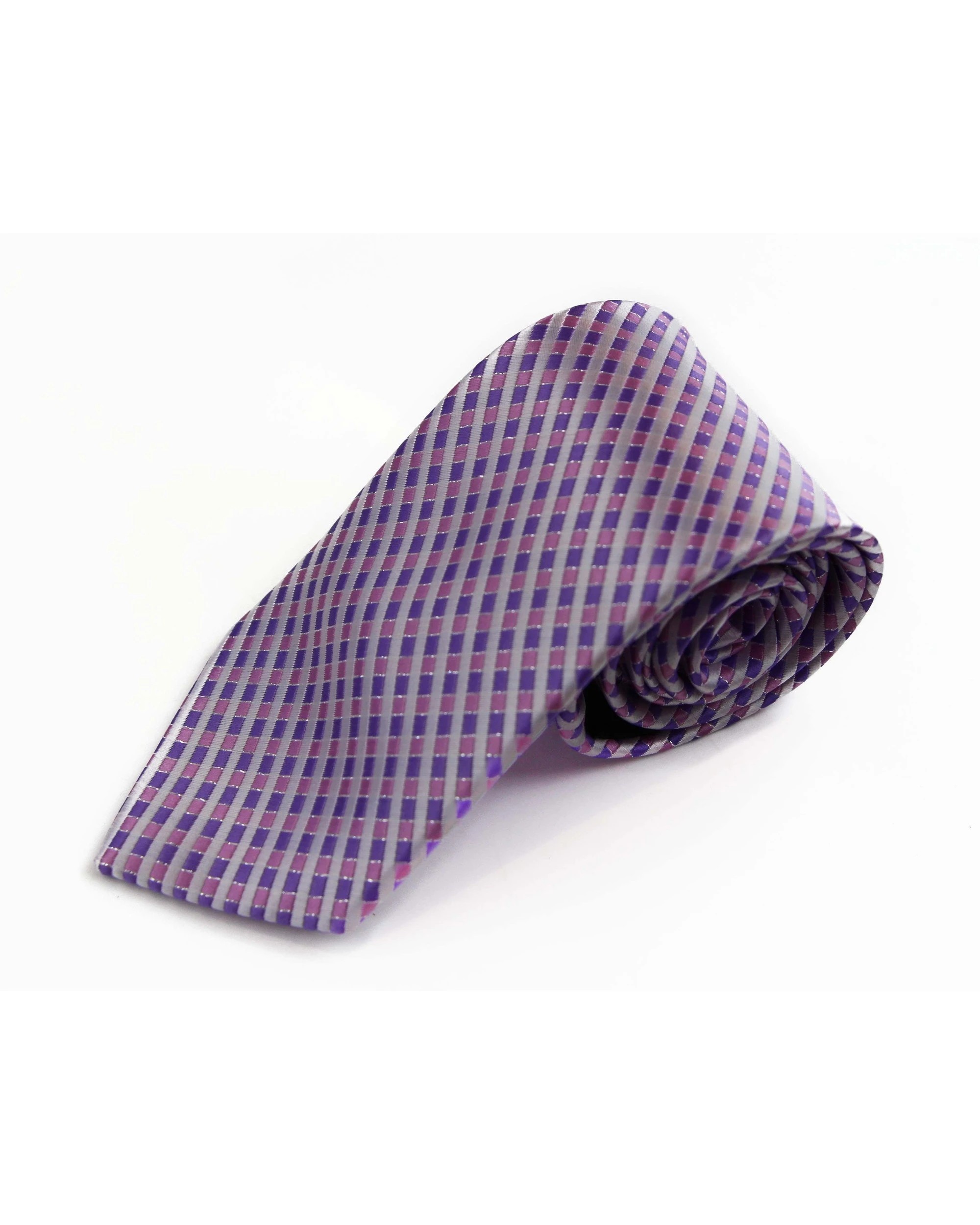 1 Zasel Mens Light Pink & Purple Striped 8cm Patterned Neck Tie, 1 of 2