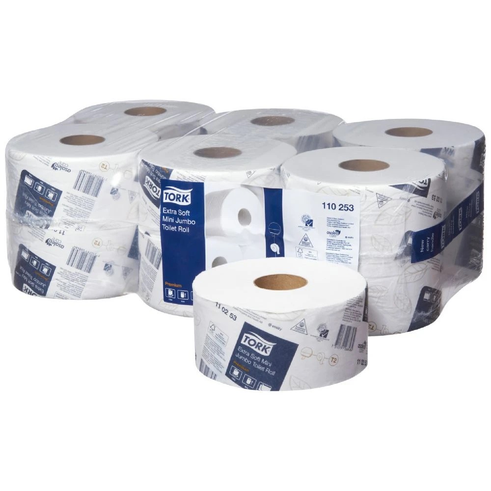 1 Tork T2 Toilet Paper Mini Jumbo Toilet Roll 12 Pack, 1 of 2