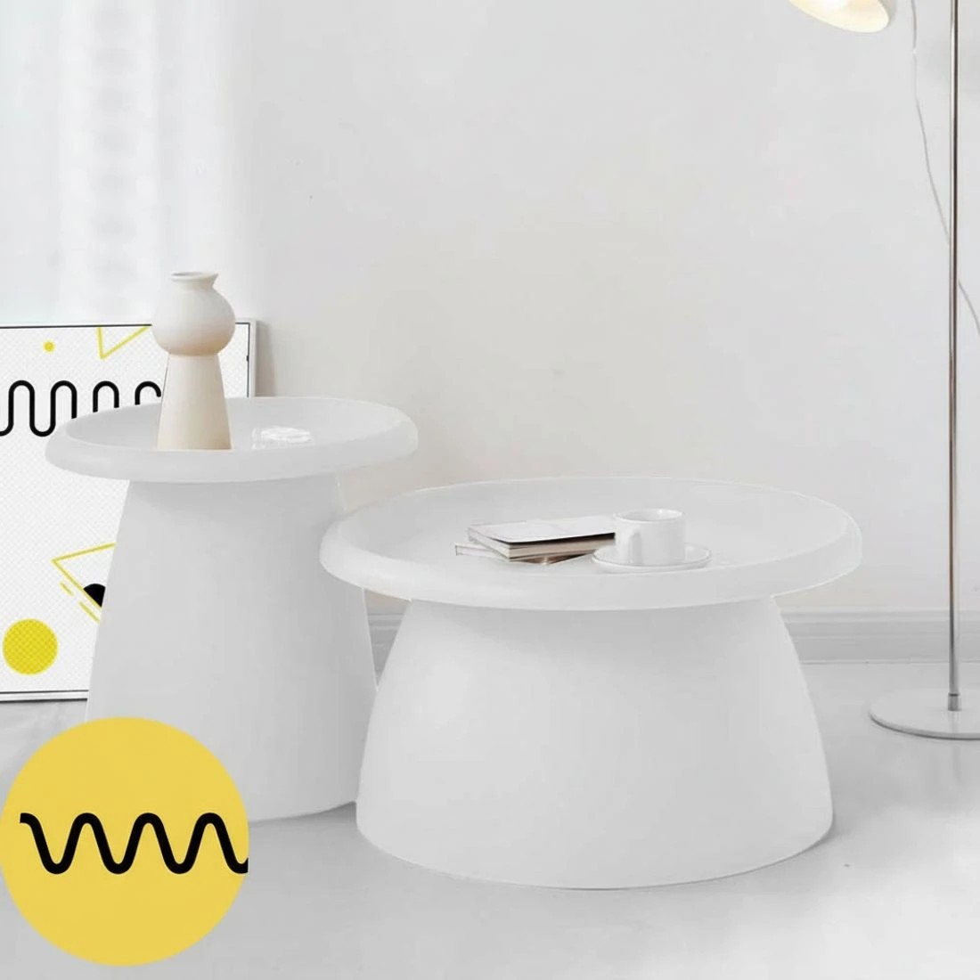 6 Artiss Coffee Table Round 52CM Plastic - White, 6 of 7